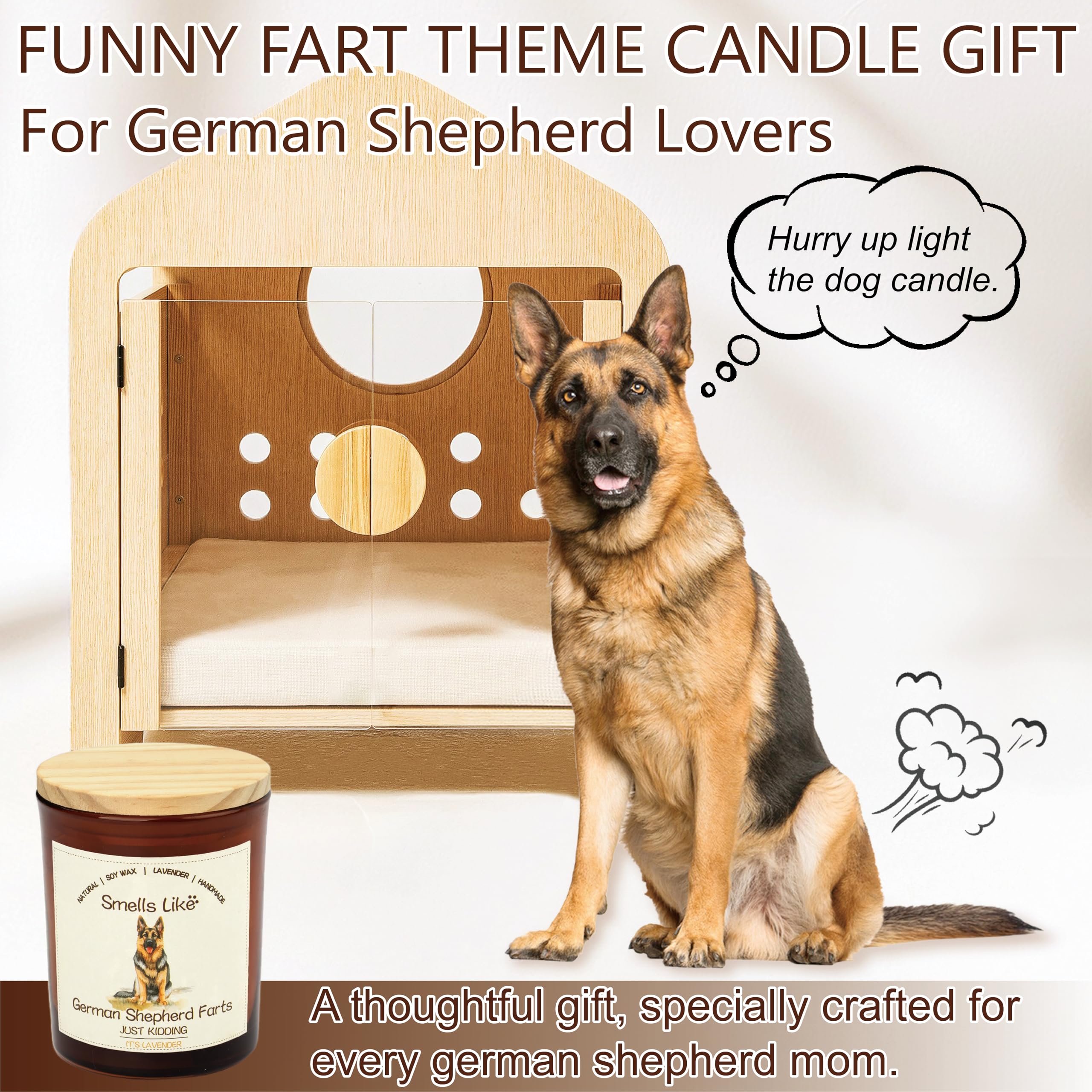 German Shepherd Gifts for Women - Dog Mom Candles Lavender Natural Dog Farts Candles Pet Friendly Safe Scented Candle Themed Gifts for Women Soy Wax Present Idea for Pet Lovers Decor