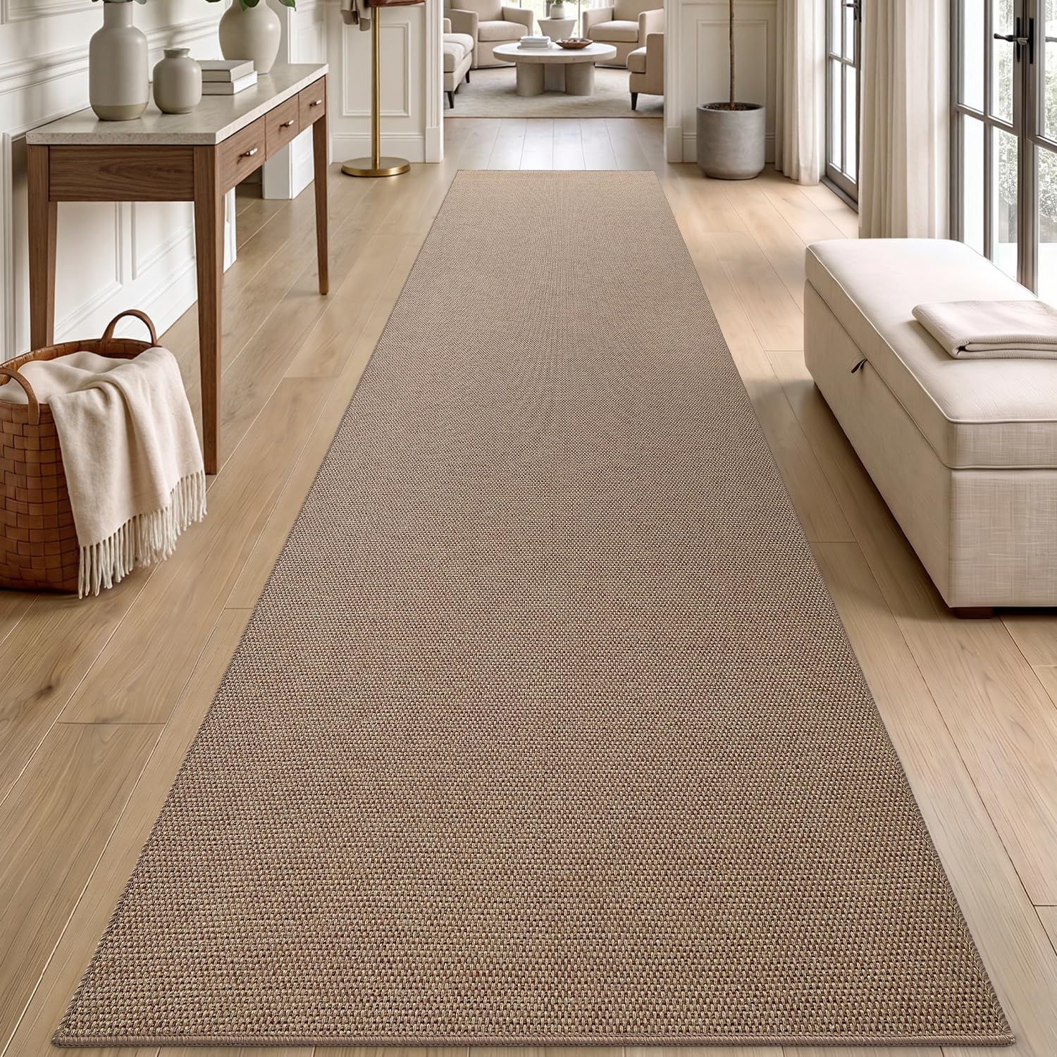 DEXI Non-Slip Hallway Runner Rug 80 x 200 cm, Thin Low-Profile Carpet for Entryway, Bedroom, Kitchen, Laundry Room – Rubber Backing, Taupe