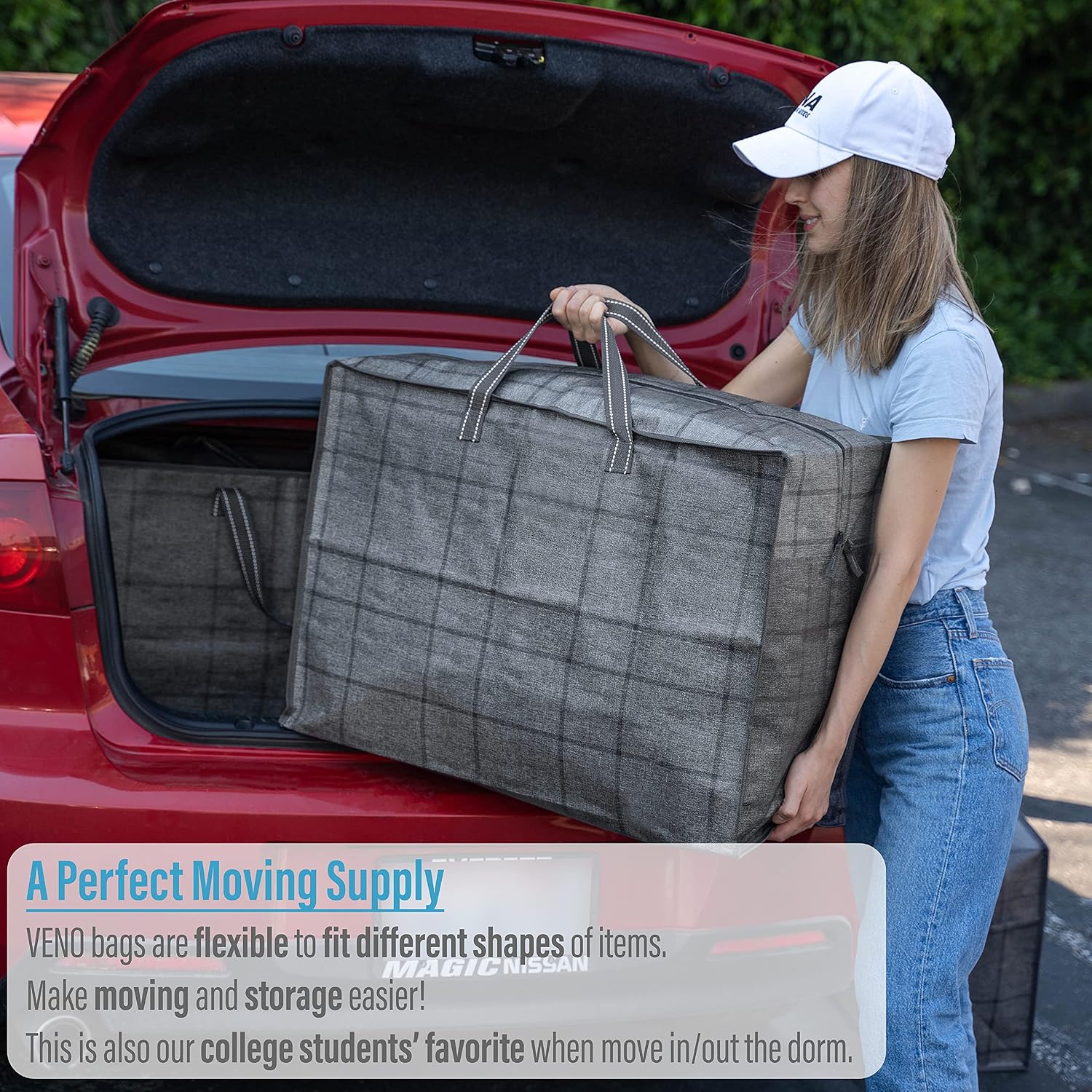 VENO 5 Pack 105L Extra Large Storage Bag, Organizer Bag, Moving bag, Storage Tote, Zipper On Top, Sturdy, Water Resistant, Carrying Bag, Camping Bag for Clothes, Bedding, Comforter, Pillow, House Moving (XL, set of 5)