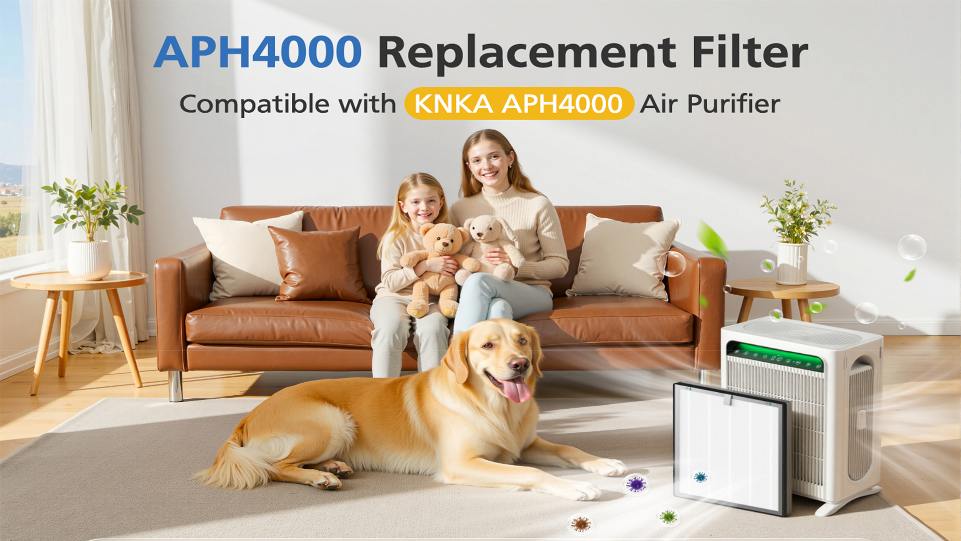 Image of 2 Pack APH4000 Replacement Filter Compatible with KNKA APH4000 Air Purifier | 3-in-1 HEPA and Activated Carbon Filter for Home Large Room