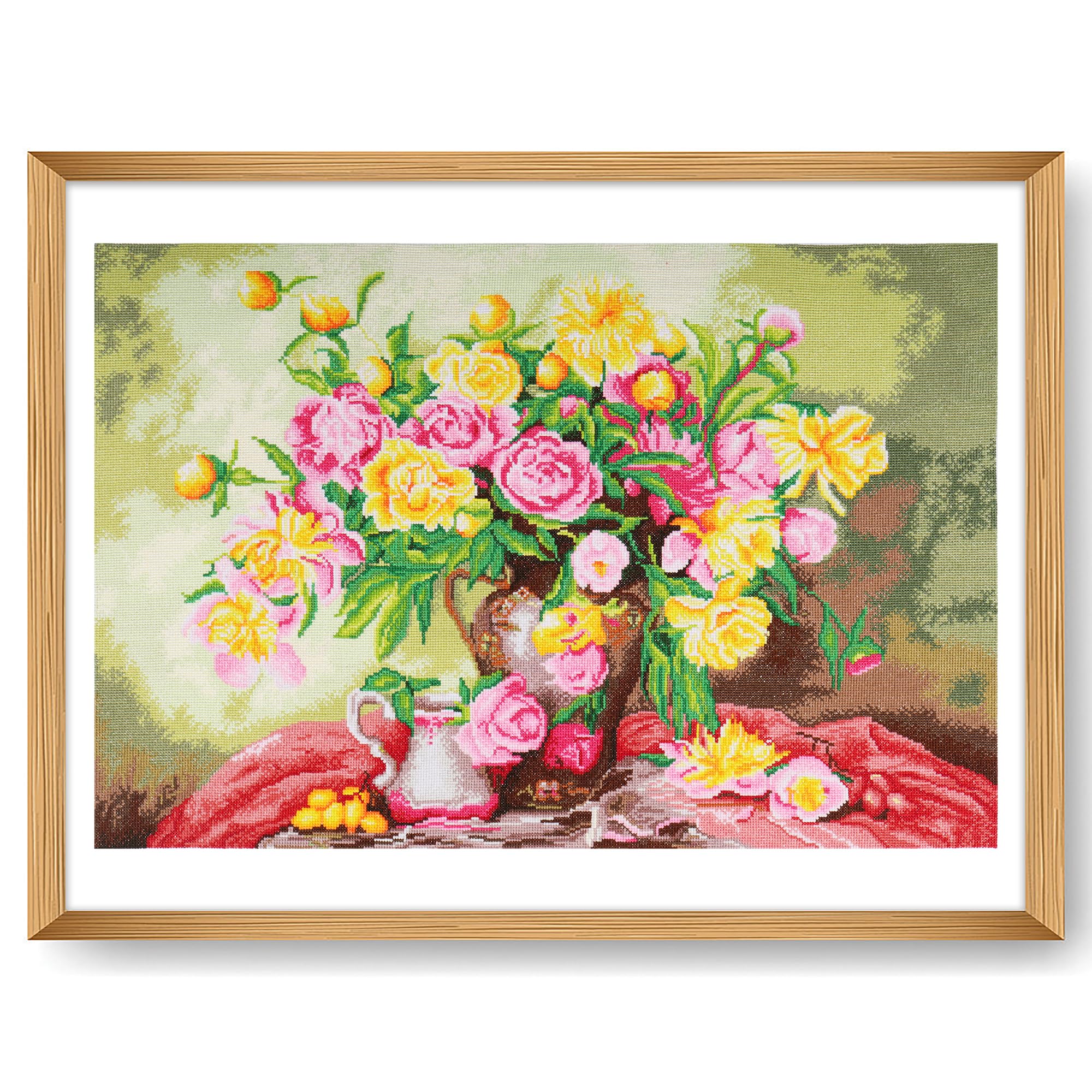 Trimits Large Cross Stitch Kits - Counted Embroidery Needlework for Adults Beginners Kids, Christmas Gifts Wall Art, (Frame Not Included) 14 Count, Roses