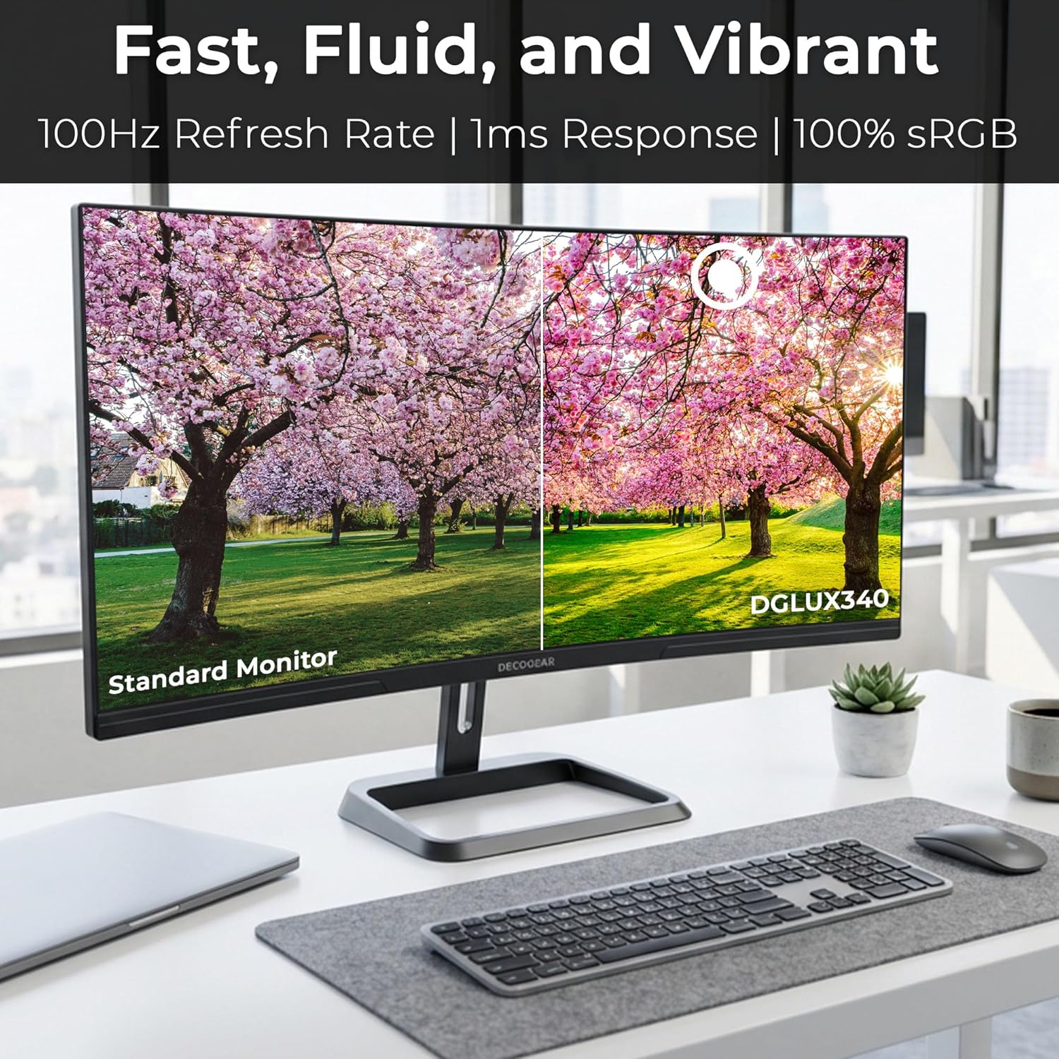 Deco Gear 34-Inch Business Curved Super UltraWide WQHD Monitor 3440 × 1440 R1500 100Hz 1ms 100% sRGB HDR 2× DisplayPort 2× HDMI Tilt Adjustable PIP/PBP Low Blue Light, American Seller - Image 5