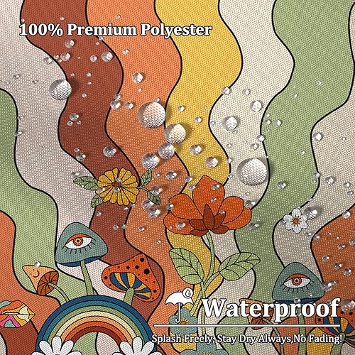 Miniatura 3 de Renaiss Juego de cortinas de ducha de 72 x 72 pulgadas, diseño de hongos bohemios, retro de los años 70, flores naranjas, flores, divertidos,