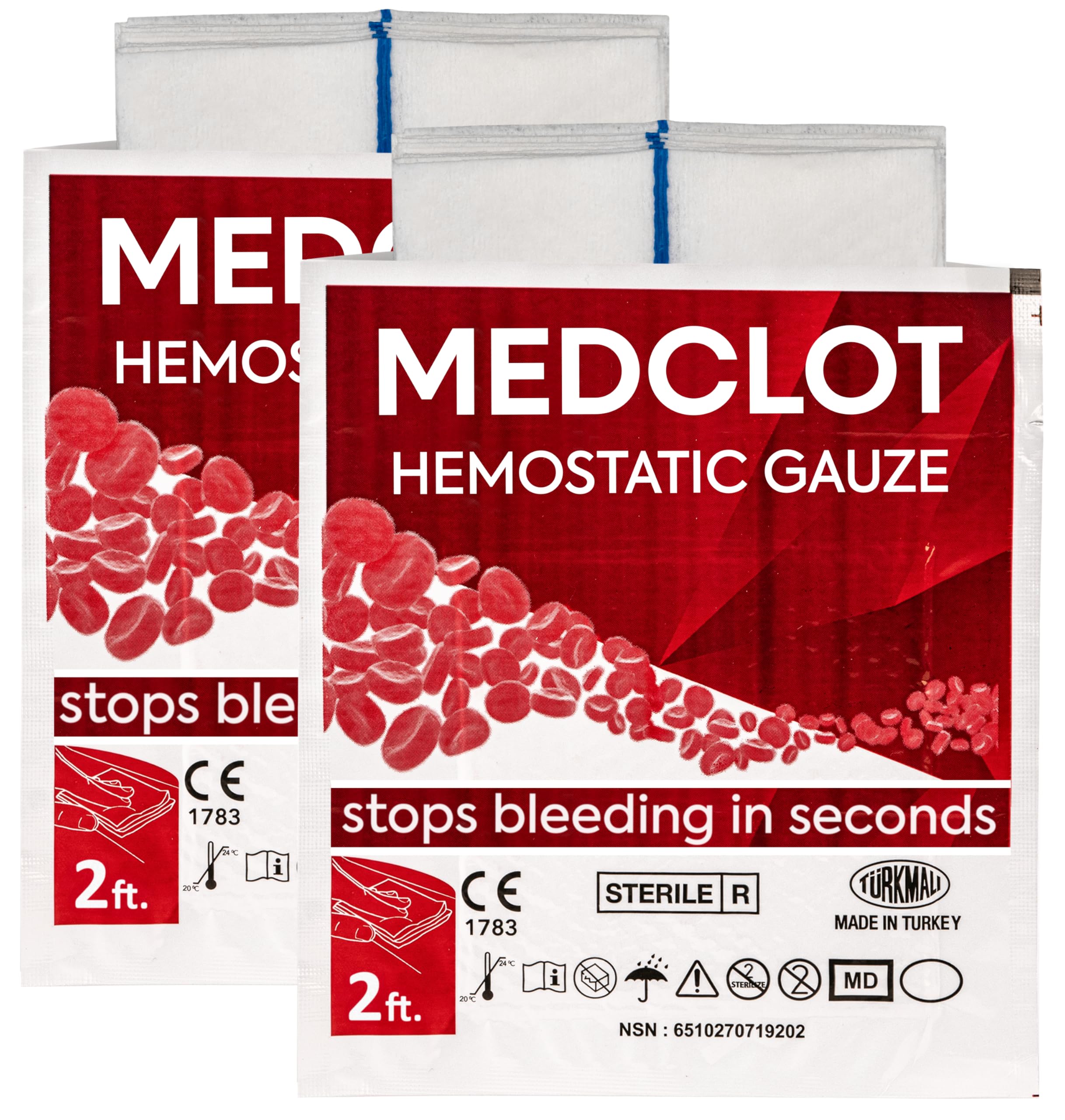 Hemostatic Gauze – Kaolin Hemostatic Dressing Stops Bleeding Fast– Sterile Vacuum-Sealed, Compact for EDC & Blood-Thinner Users – CE-Certified First-Aid Essential – 2-Pack 2ft 2029 Expiry