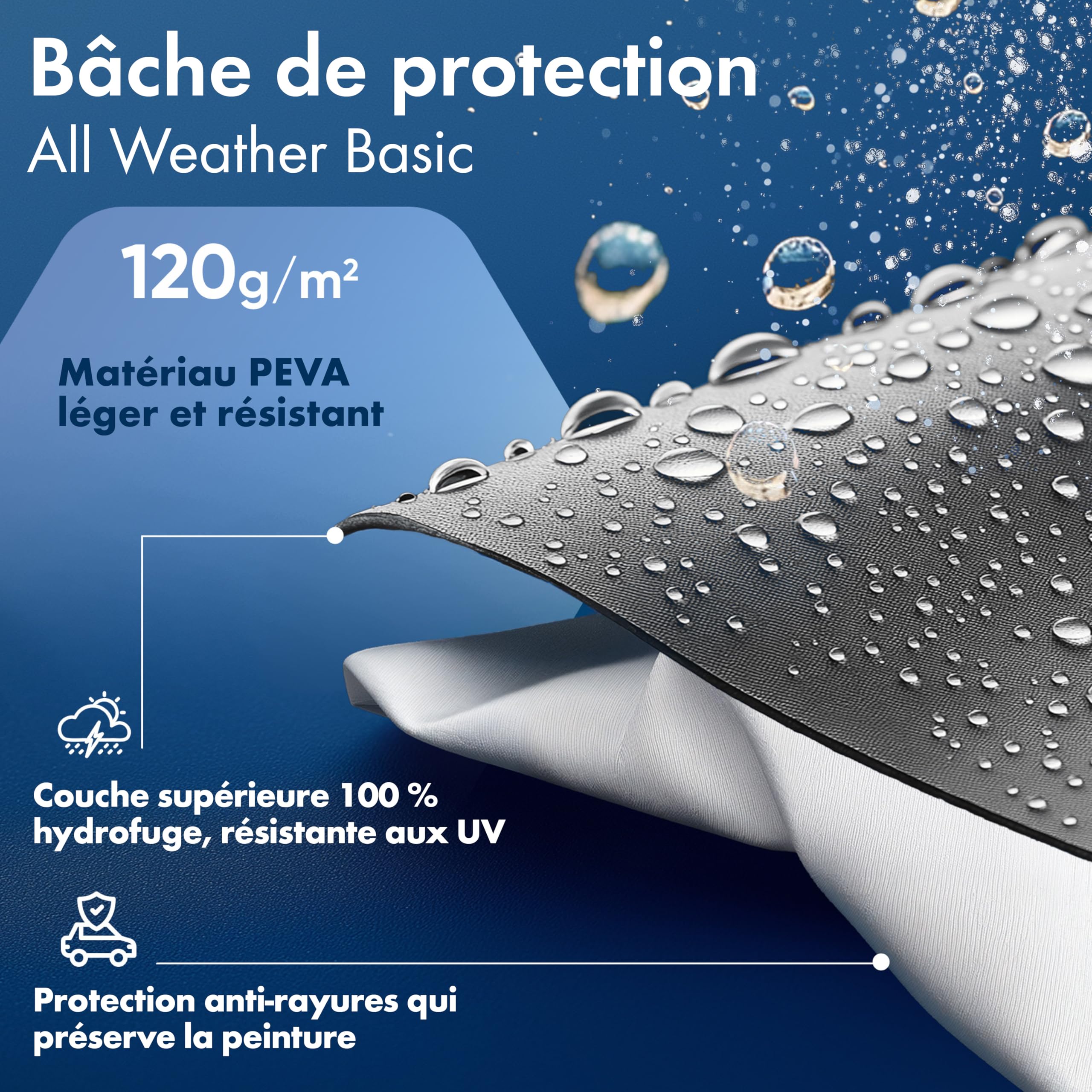 WALSER Bâche Voiture/Housse de Protection Auto Extérieure All Weather Basic - 100% Imperméable et Résistante aux Intempéries, Protection UV, Neige et Poussière, Taille 8, Argent