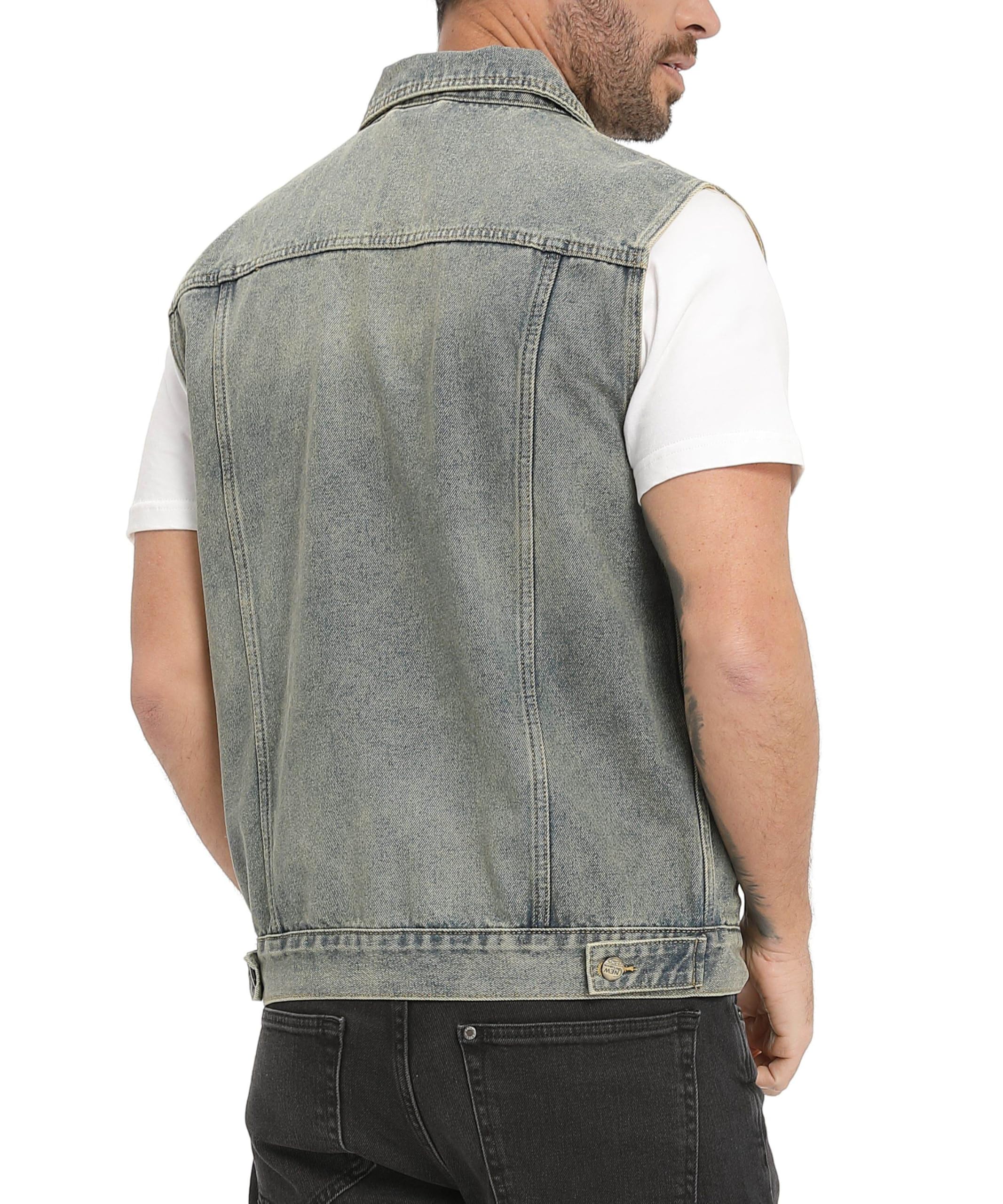 Homme Gilet en Denim Veste Décontractée Vintage Denim Gilets de Coton Revers Classique Rétro Jean Gilet Sans Manches Manteau de Moto