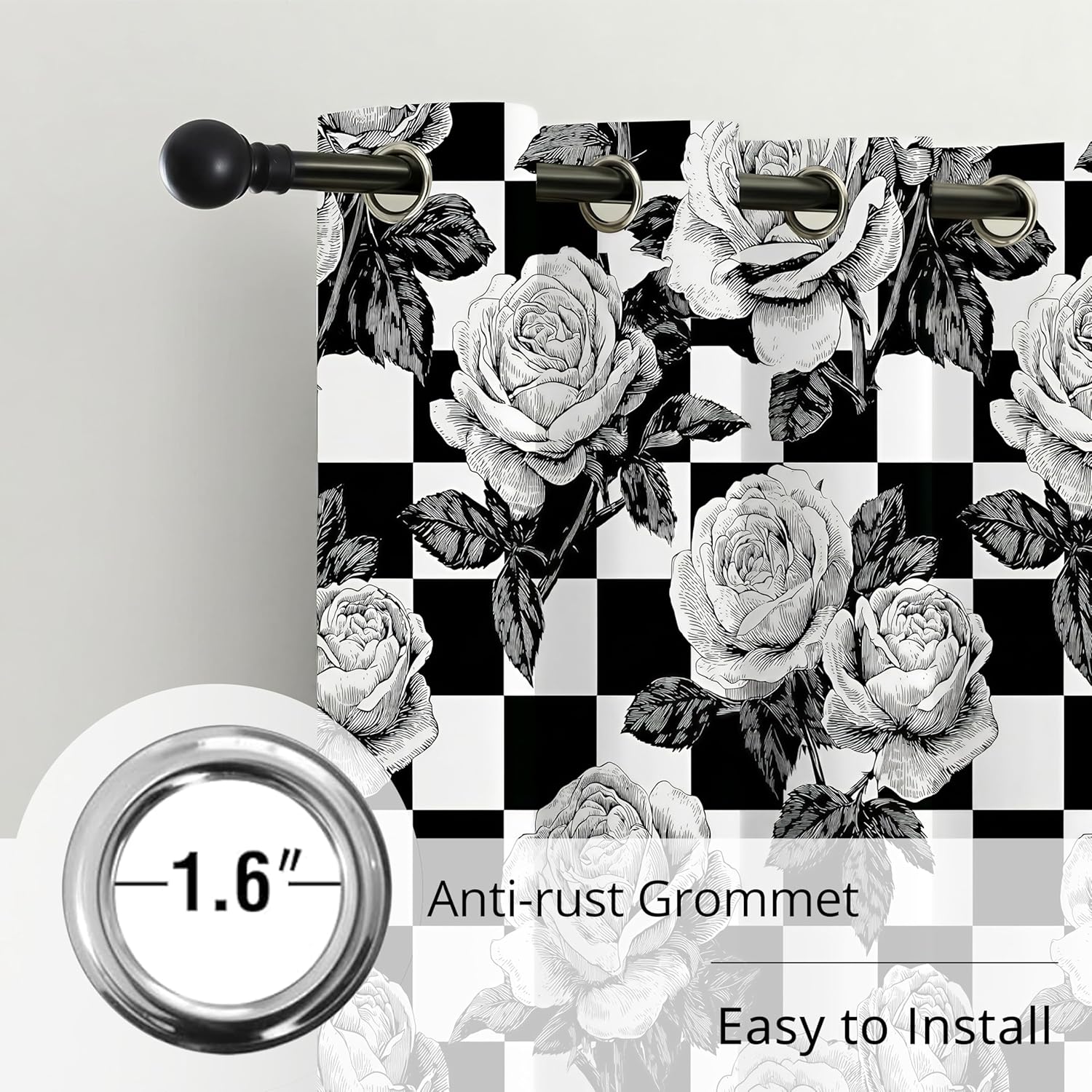 Modern Botanical Geometry Blackout Curtains - 100% Blackout (Rose Checkered, W52xL84)