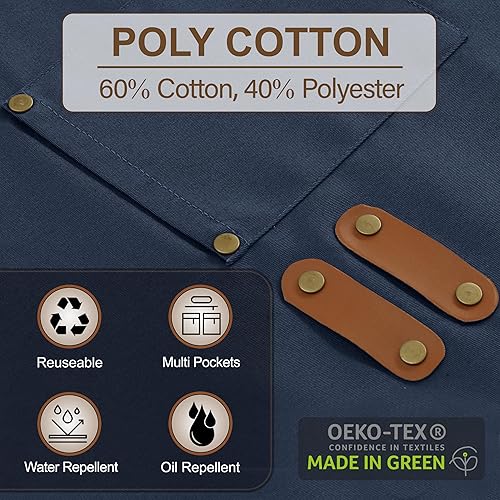 Miniatura 9 de RUVANTI Cotton Enrich Funny Kitchen Apron 1 Pack - Waterdrop Resistant 2 Pockets Workshop Aprons for Women Men Chef XXL Size