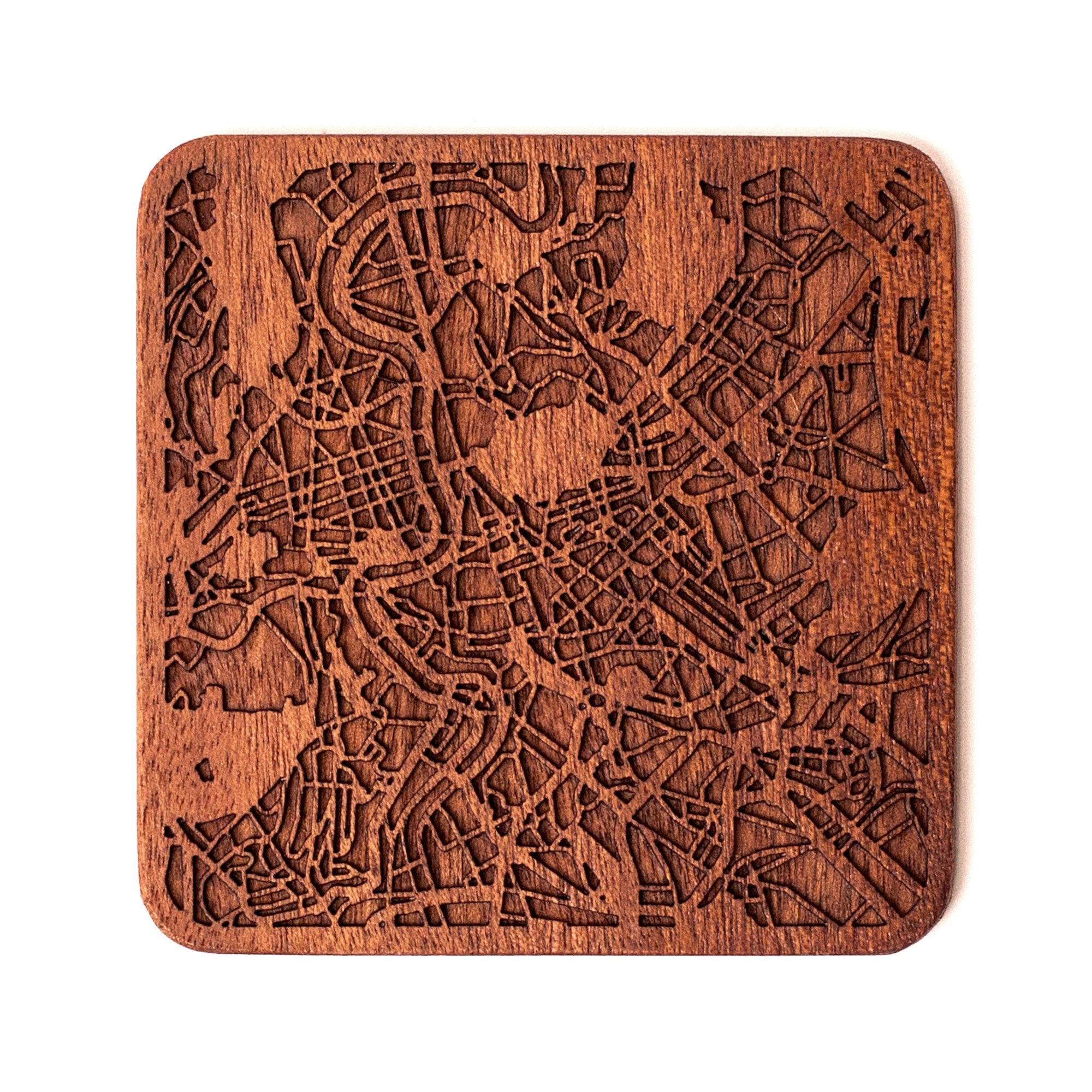 Rome Map Coaster, One piece, Sapele Wooden Coaster with City map, Multiple City Optional, Handmade
