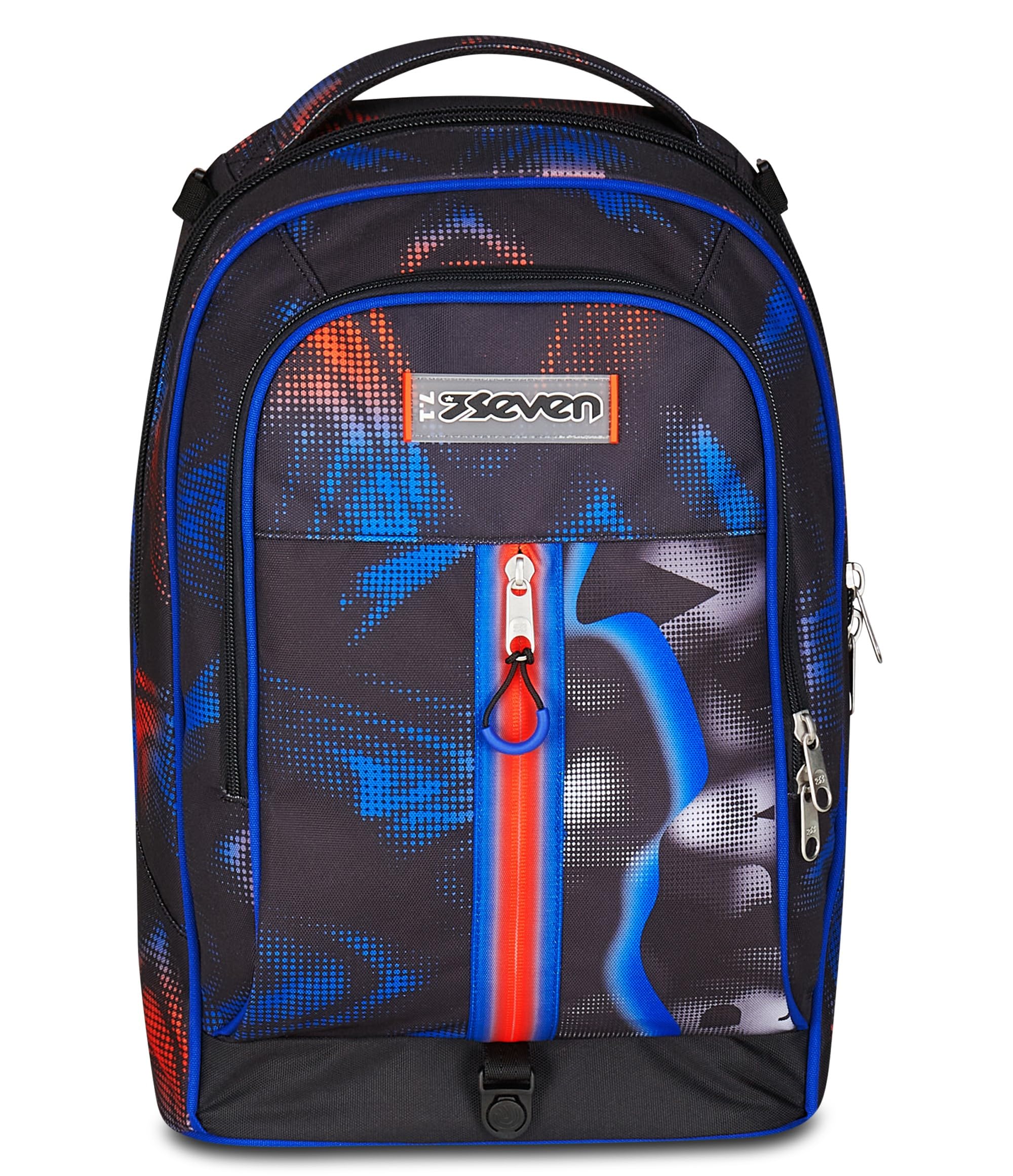Seven Trolley Scuola Jack 3 Ruote, Nero Blu, Zaino Con Carrxllo Sganciabile Da 34 L, Tasca Borraccia e Crossover System, Maneggevole Resistente, Scuola Elementare e Media, Zaino Bambino