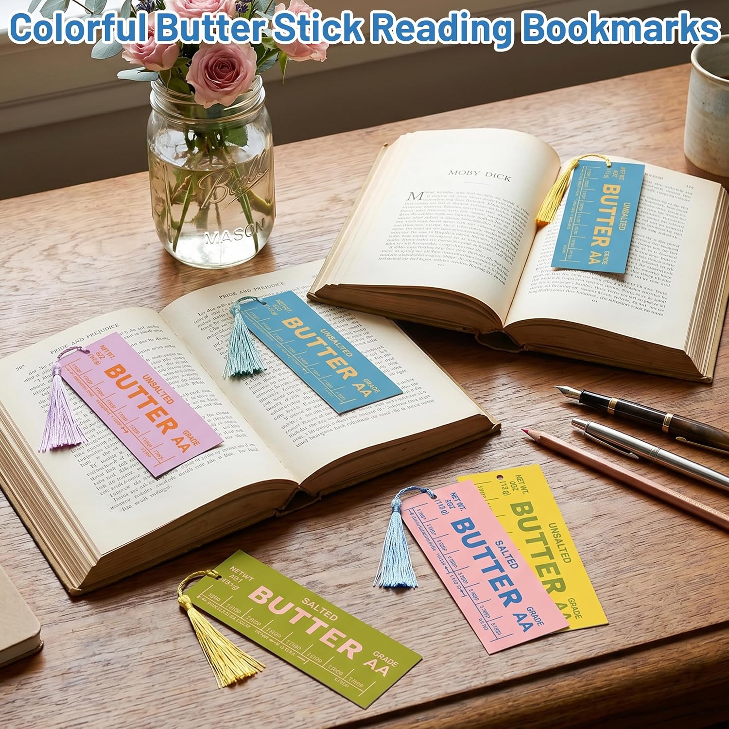 Laffact Colorful Butter Stick Bookmarks with Tassel, 12Pcs Book Club Gifts image 5