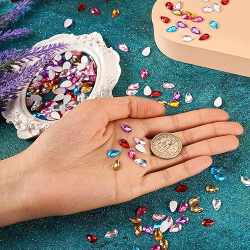 Miniatura 5 de Pandahall - 1600 unidades de diamantes de imitación de cristal de lágrima acrílica con parte trasera plana, diamantes de imitación en forma de gota,