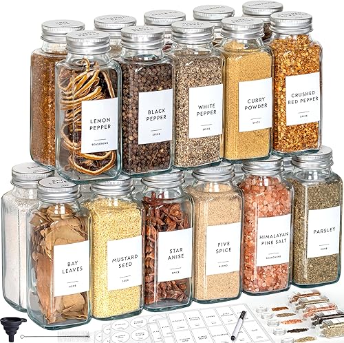 Laramaid Paquete de 24 tarros de vidrio de 8 onzas con etiquetas minimalistas blancas de primera calidad, dispensador de tapas de coctelera con