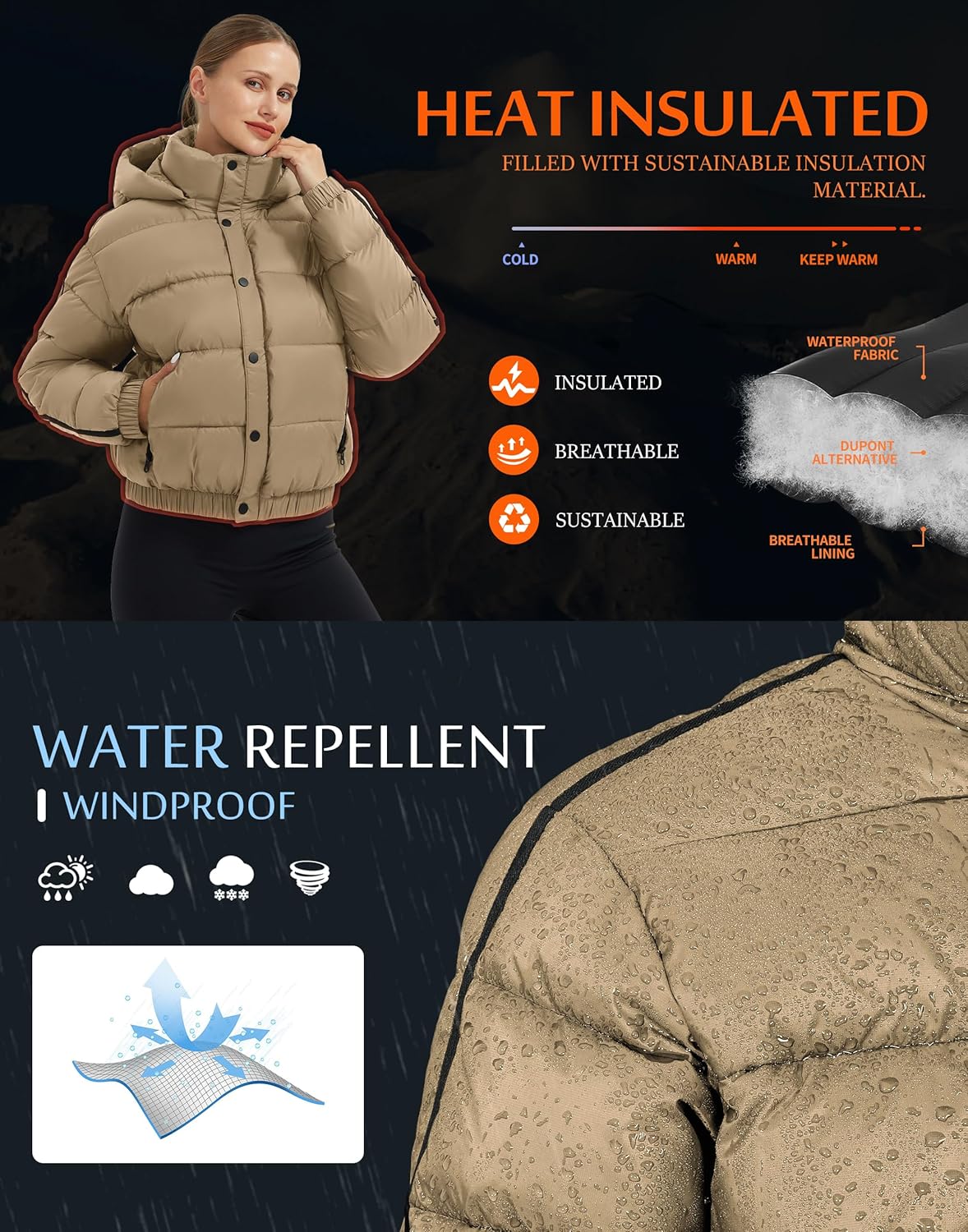 Pioneer Camp Women’s Winter Cropped Puffer Jacket with Hood Waterproof Short Warm Quilted Jacket Puffy Bubble Coat Outerwear