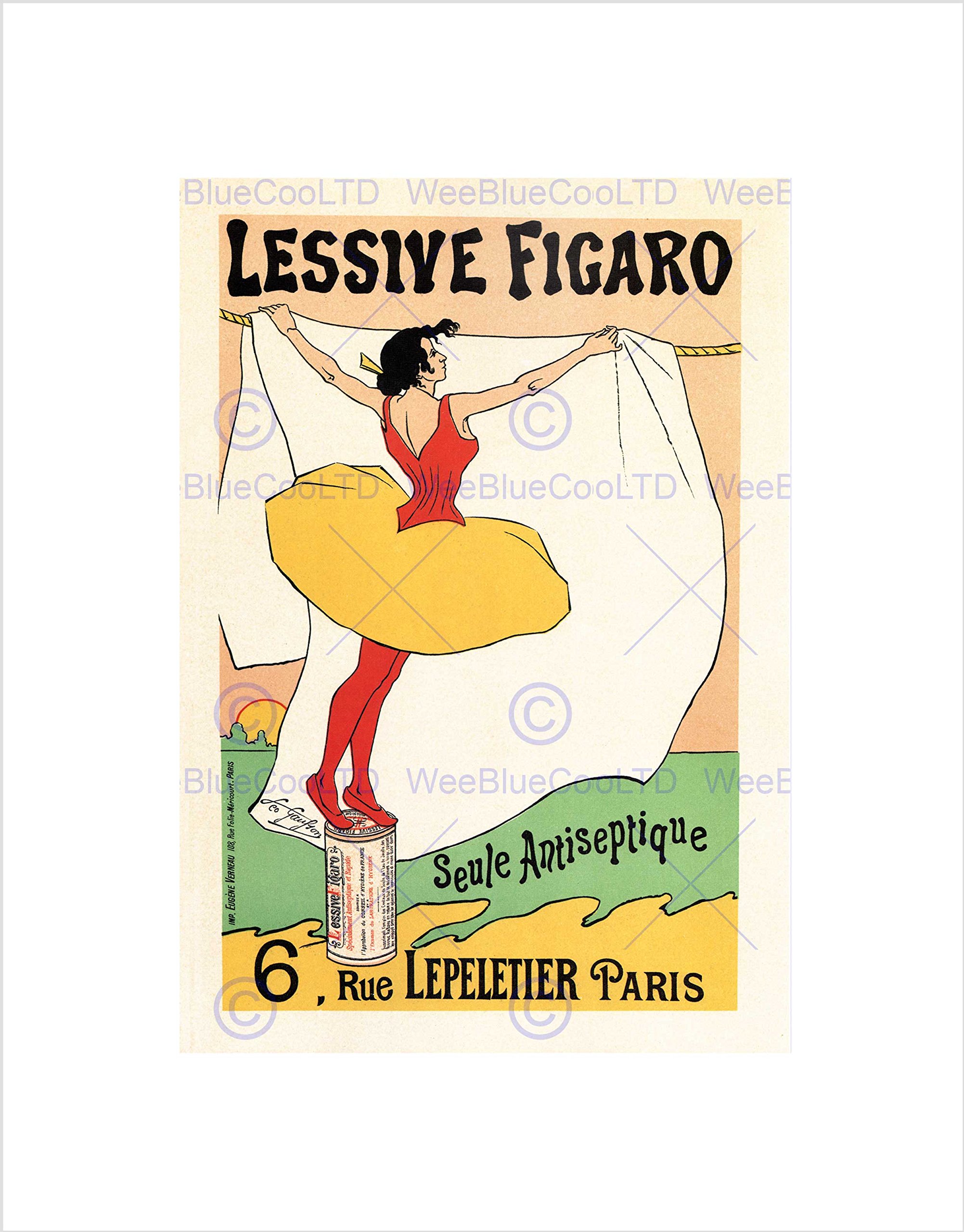 Wee Blue Coo WASHING POWDER FIGARO SOAP PARIS FRANCE VINTAGE RETRO ADVERT ART PRINT B12X627