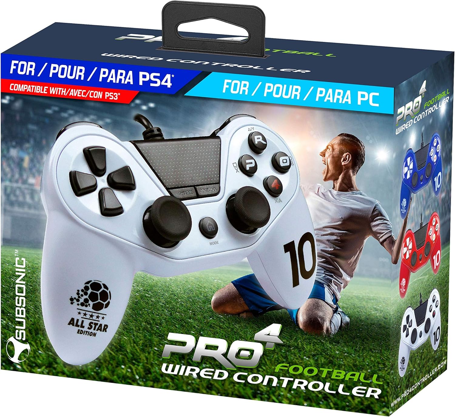 Subsonic Pro4 Soccer wired Controller for Playstation 4 PS4 Slim Ps4 Pro Playstation 3