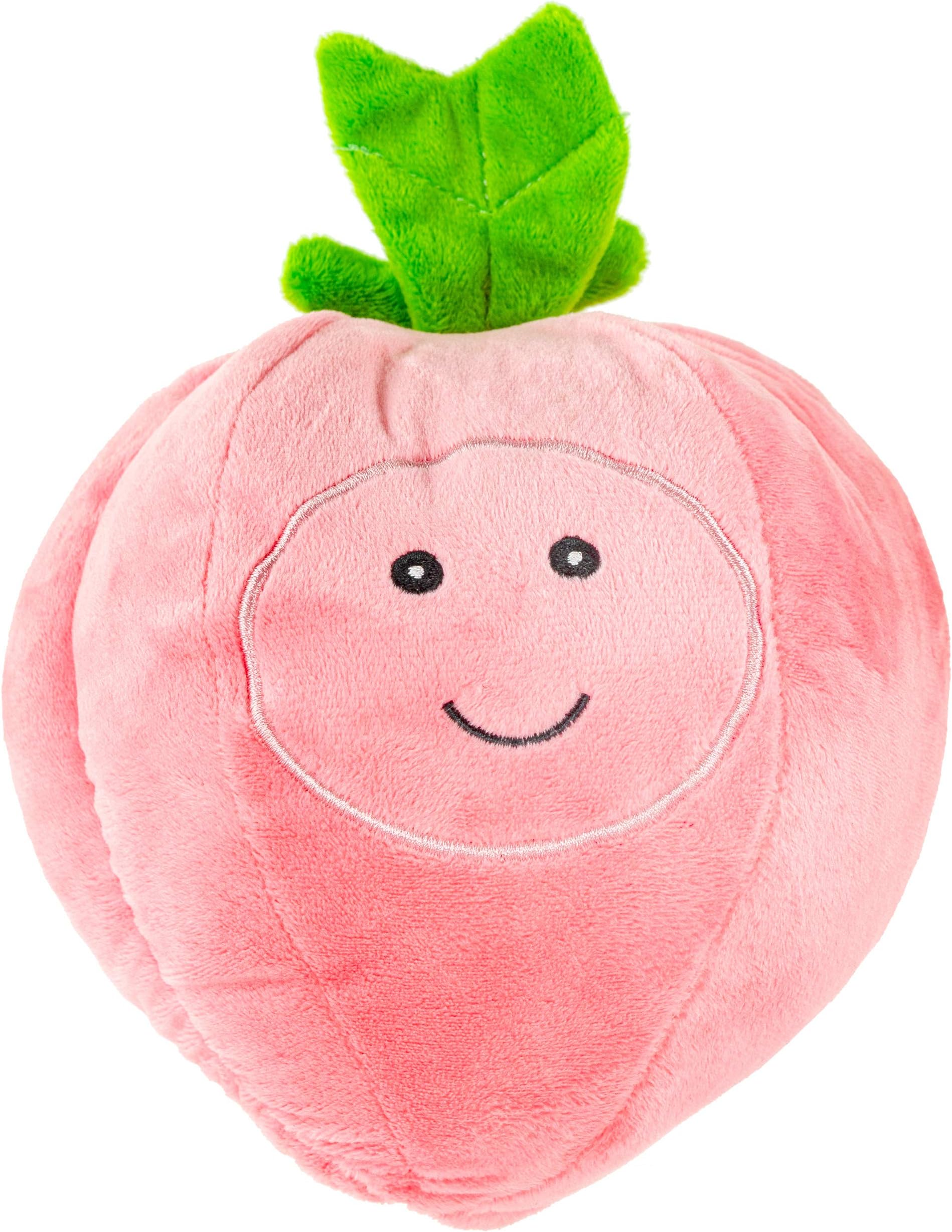 Giftable World Pet Plush Pet Toy Fruits, Cupcakes, Ice Creams, Mug with Squeaker Dog Chew Toy (6" Peachy Peach)