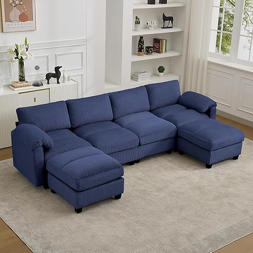 Miniatura 32 de Sofá nube seccional en forma de V de 114 pulgadas con otomana, sofás modulares de 7 plazas para sala de estar, sofá de pana de gran tamaño con