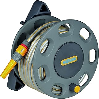 HOZELOCK - Wall-Mounted 30m Hose Reel with 15m Hose : Easy-to-install Wall-mounted Hose Reel with Handle, Complete with Hose Guide, Nozzle, Fittings and Accessories [2422R0000]