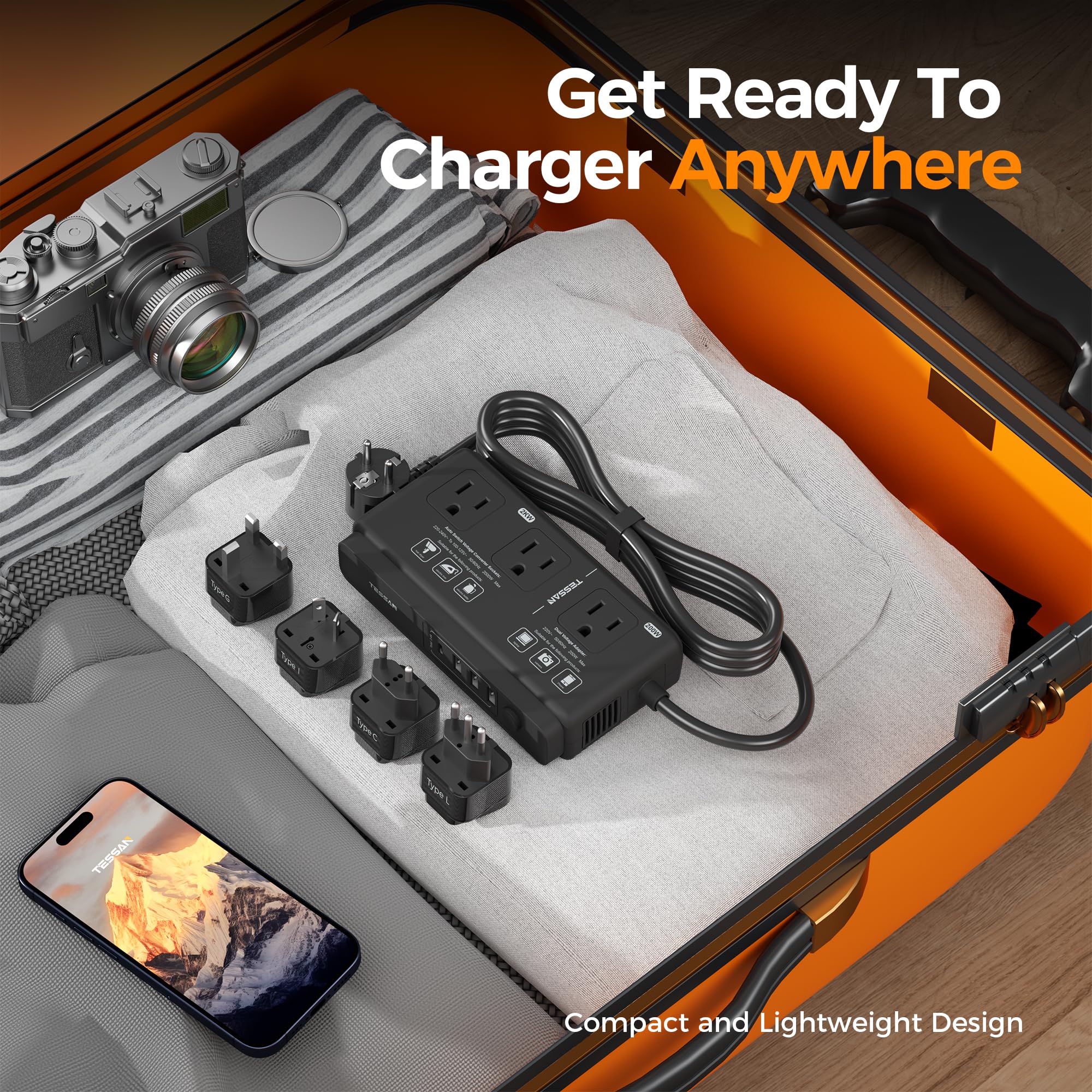 TESSAN Universal Travel Adapter with Dual AC Outlet (Type C G A I) and 220V to 110V Voltage Converter with 4 USB Ports (1 USB C), 3 AC Outlet and EU UK AU IT Plug Power Adapter image 9