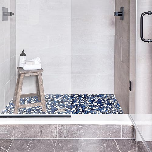 Miniatura 5 de Azulejos de cerámica de guijarros de 5 hojas, azulejos de cerámica en forma de corazón de 12 x 12 pulgadas, azulejos de mosaico azul oscuro montados