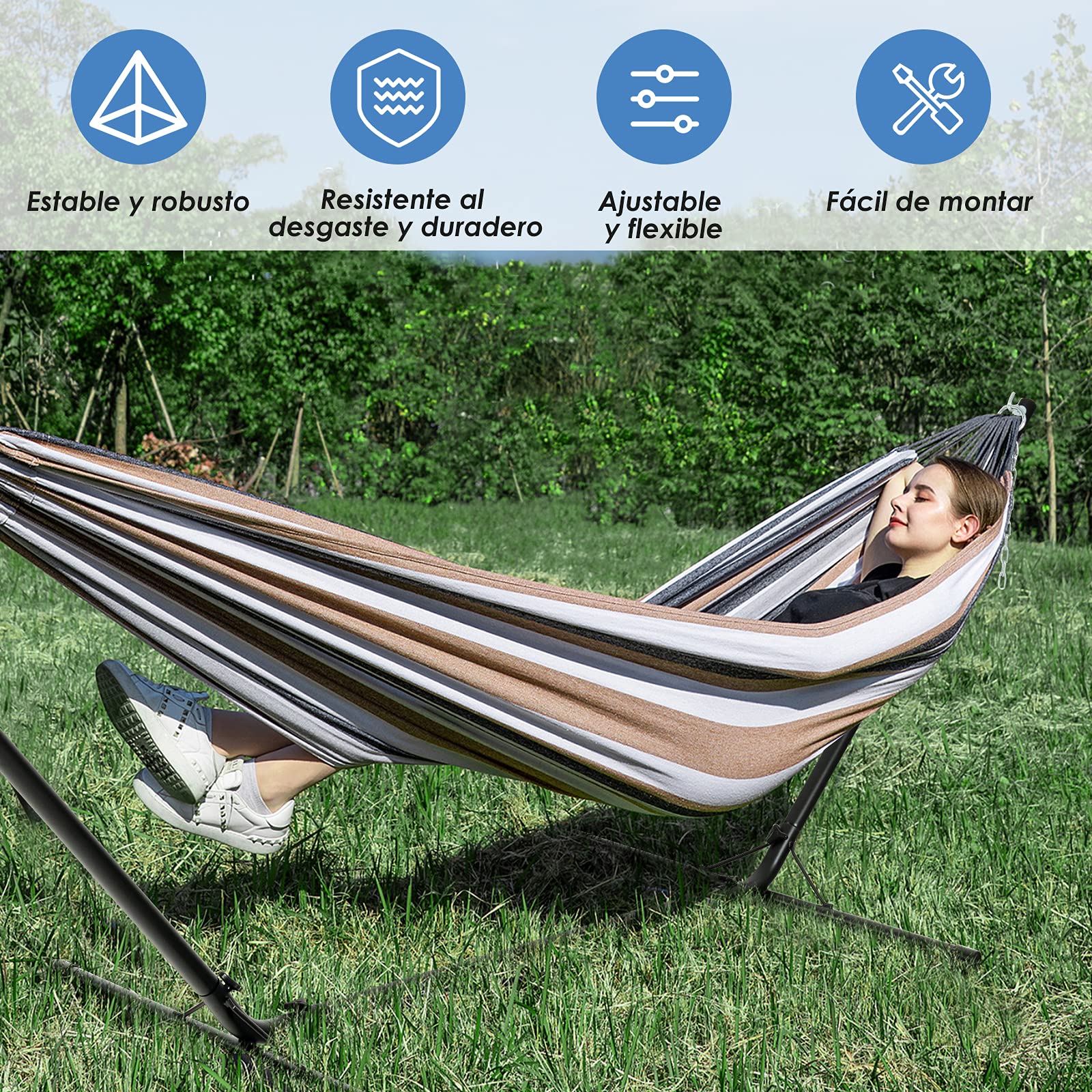 COSTWAY Soporte para Hamaca de Metal Hamaca Carga hasta 150kg para Patio Jardín Playa Camping (Solo Soporte, Sin Hamaca) Negro