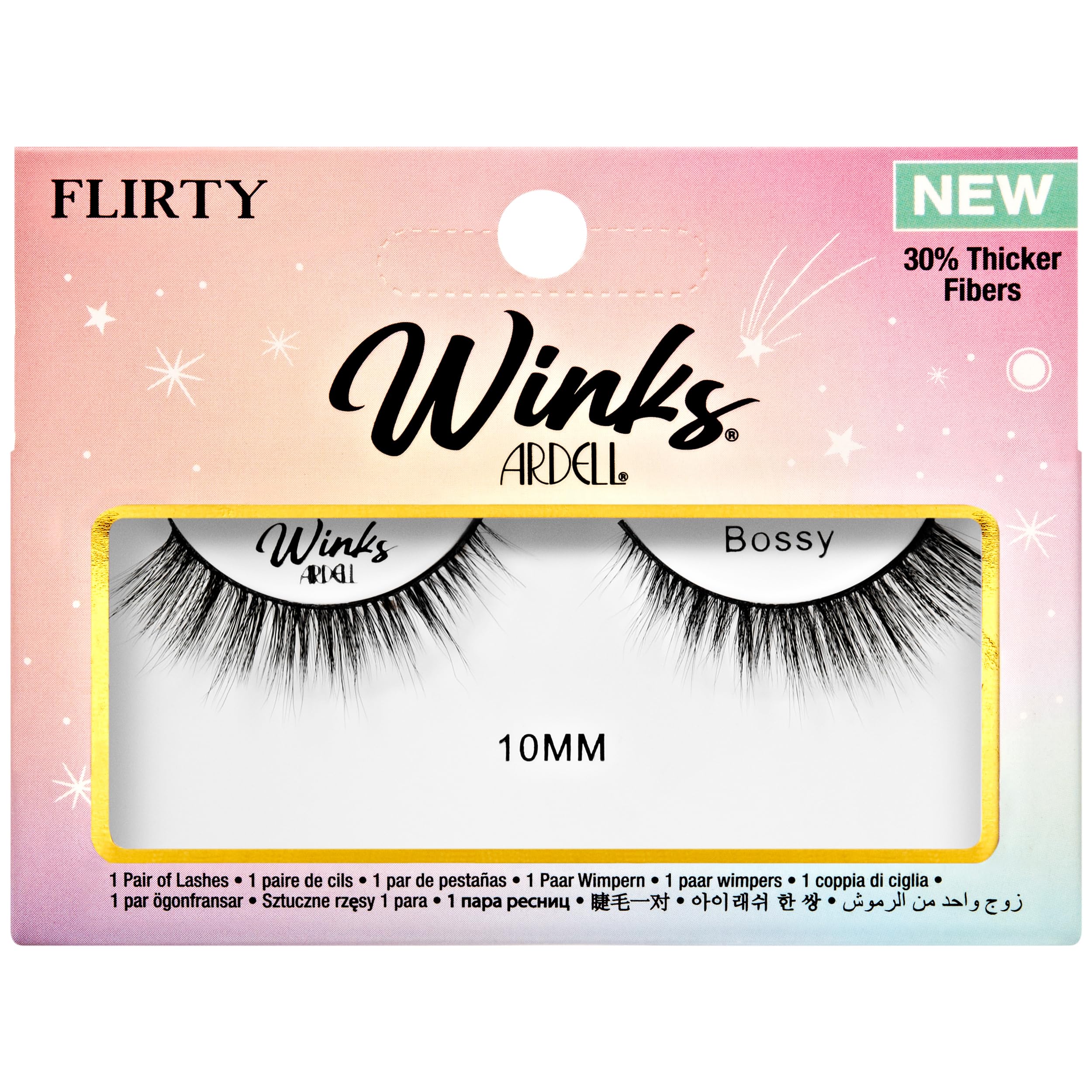 Ardell Winks Bossy Black Lashes Light Volume 10mm Length Flared Style Natural Look False Eyelashes Black Band Reusable