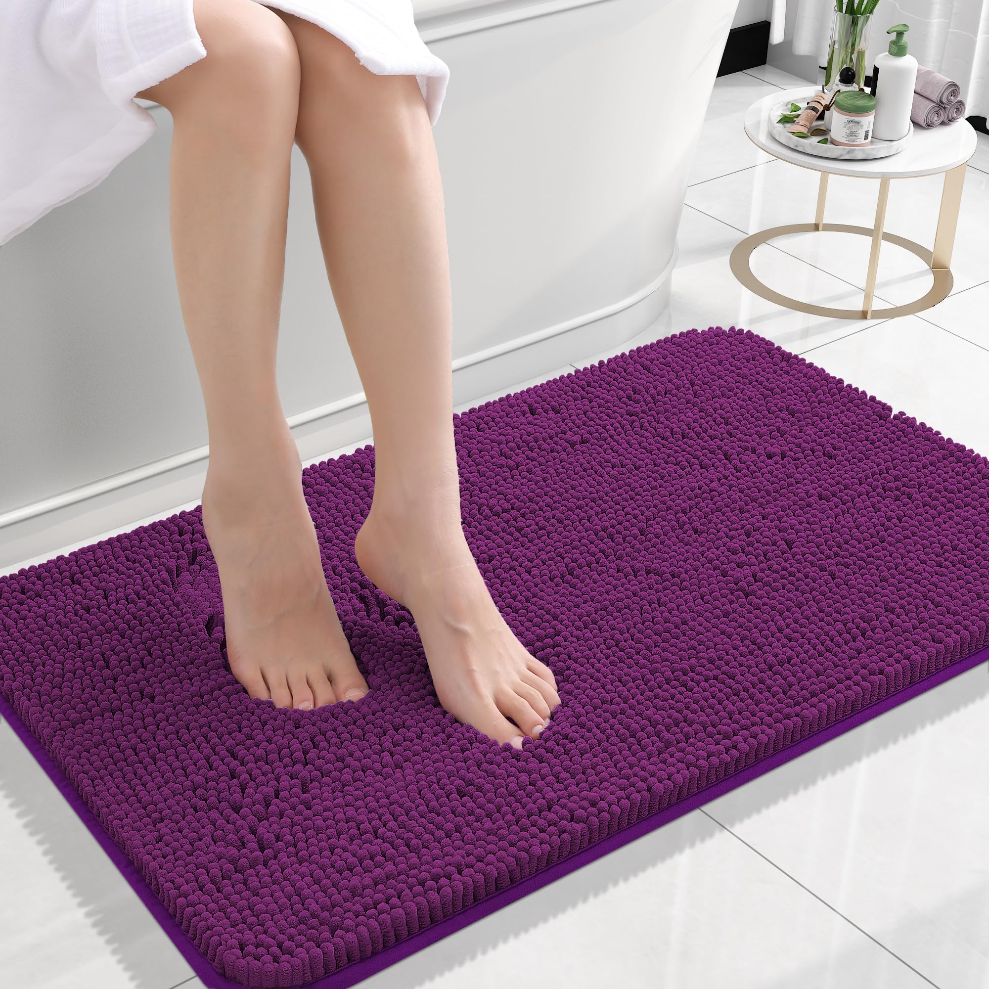 OLANLY Small Bathroom Rugs 24x16, Extra Soft Absorbent Chenille Bath Rugs | Purple, Quick-Drying Rubber Backing, Machine Washable Bath Mat for Bathroom Floor, Tub and Shower, Home Decor Accessories