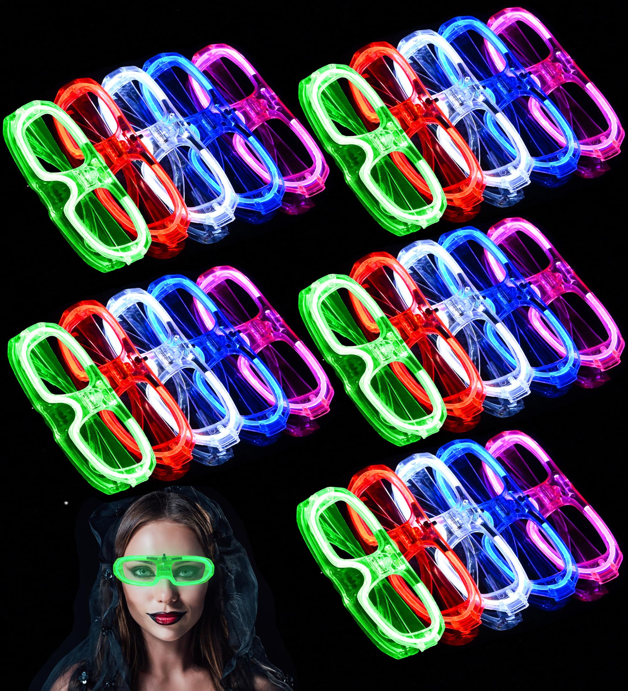Unning 30 Pack Led Light Up Glasses Bulk Glow in The Dark Glasses Shutter Shades Glasses Party Favors Neon Party Supplies
