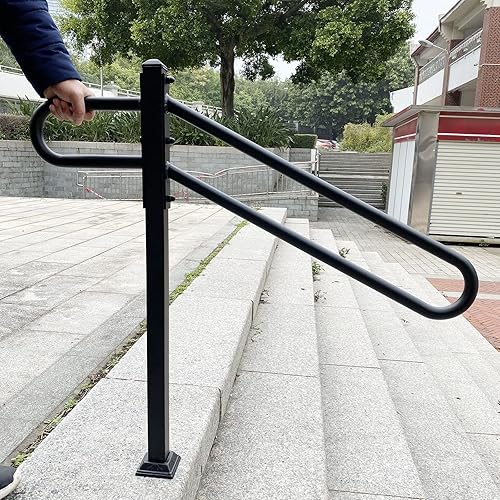 Miniatura 7 de Pasamanos de hierro forjado de un solo poste de 28 a 8.5 pulgadas de largo x 35.5 pulgadas de alto para exteriores de 1 a 3 escalones, barandilla de