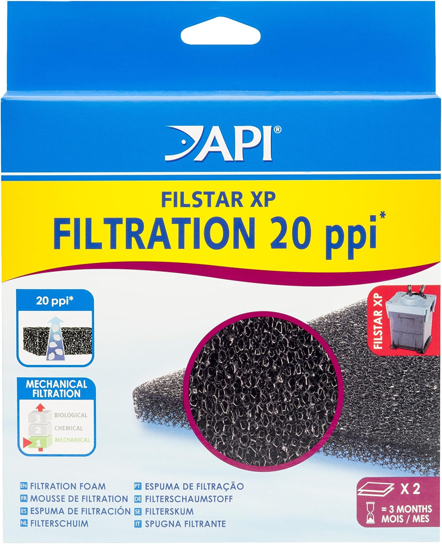 API FILSTAR XP FILTRATION FOAM 20 PPI Aquarium Canister Filter Filtration Pads 2-Count (723A)