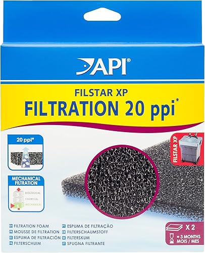 API FILSTAR XP FILTRATION FOAM 20 PPI - Almohadillas de filtración para filtro de acuario, 2 unidades (723A)