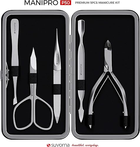 Miniatura 3 de Kit de manicura con cortaúñas, tijeras de uñas, empujador de cutículas, lima de uñas y pinzas, fabricado con acero inoxidable, kit profesional de