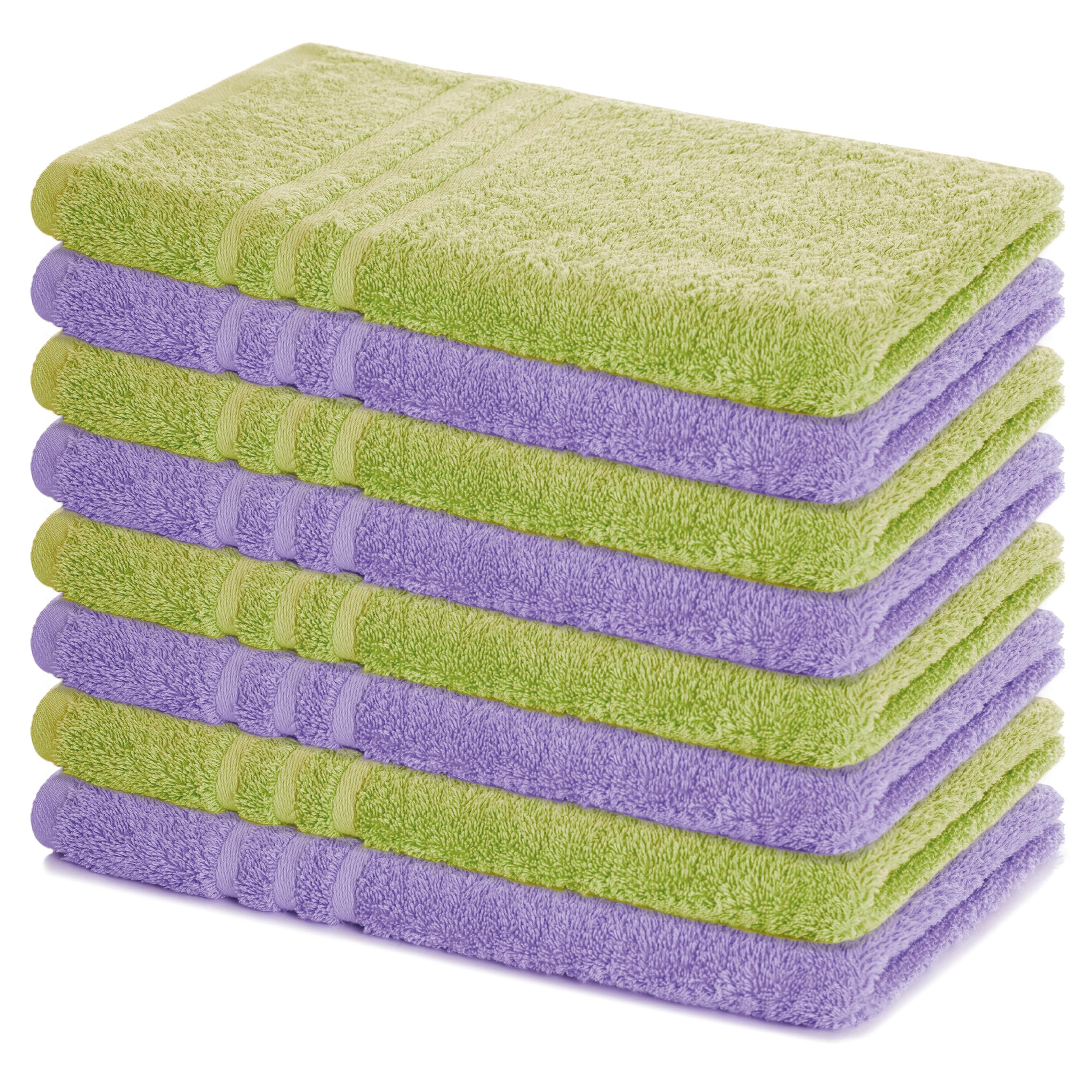 Lavea® Juego de 8 Toallas de Baño 50x100 cm en Rizo 100% Algodón – Suaves y Absorbentes – Toallas de Mano y Toallas Lavabo Ideales para Hogar, Hotel y SPA – Verde Claro y Lavanda