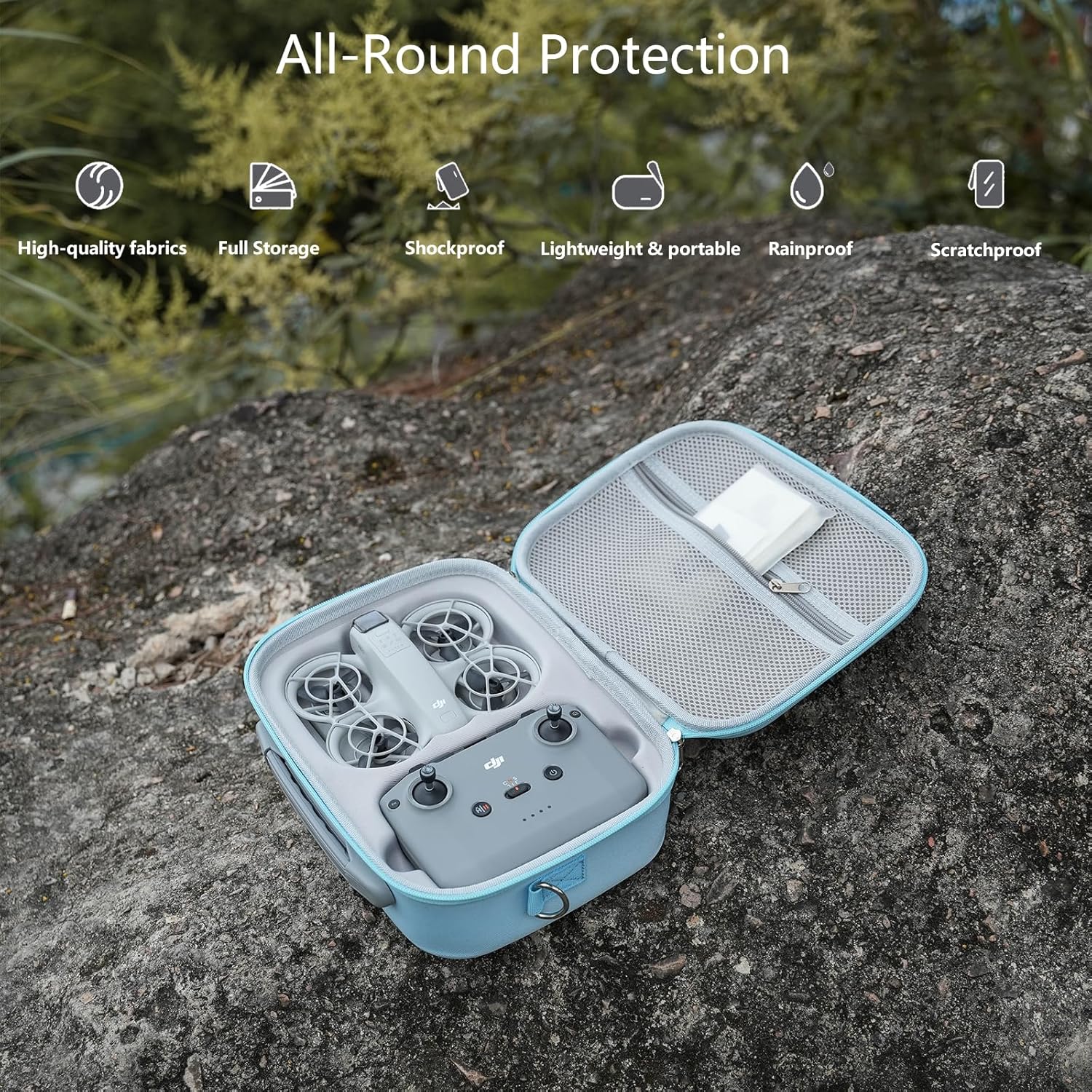 Carrying Case for DJI Neo-Portable PU Protective Storage Bag with YKK Zipper for DJI Neo Fly More Combo,RC-N3 Remote Controller, Neo Intelligent Flight Battery & Aceessories-Blue