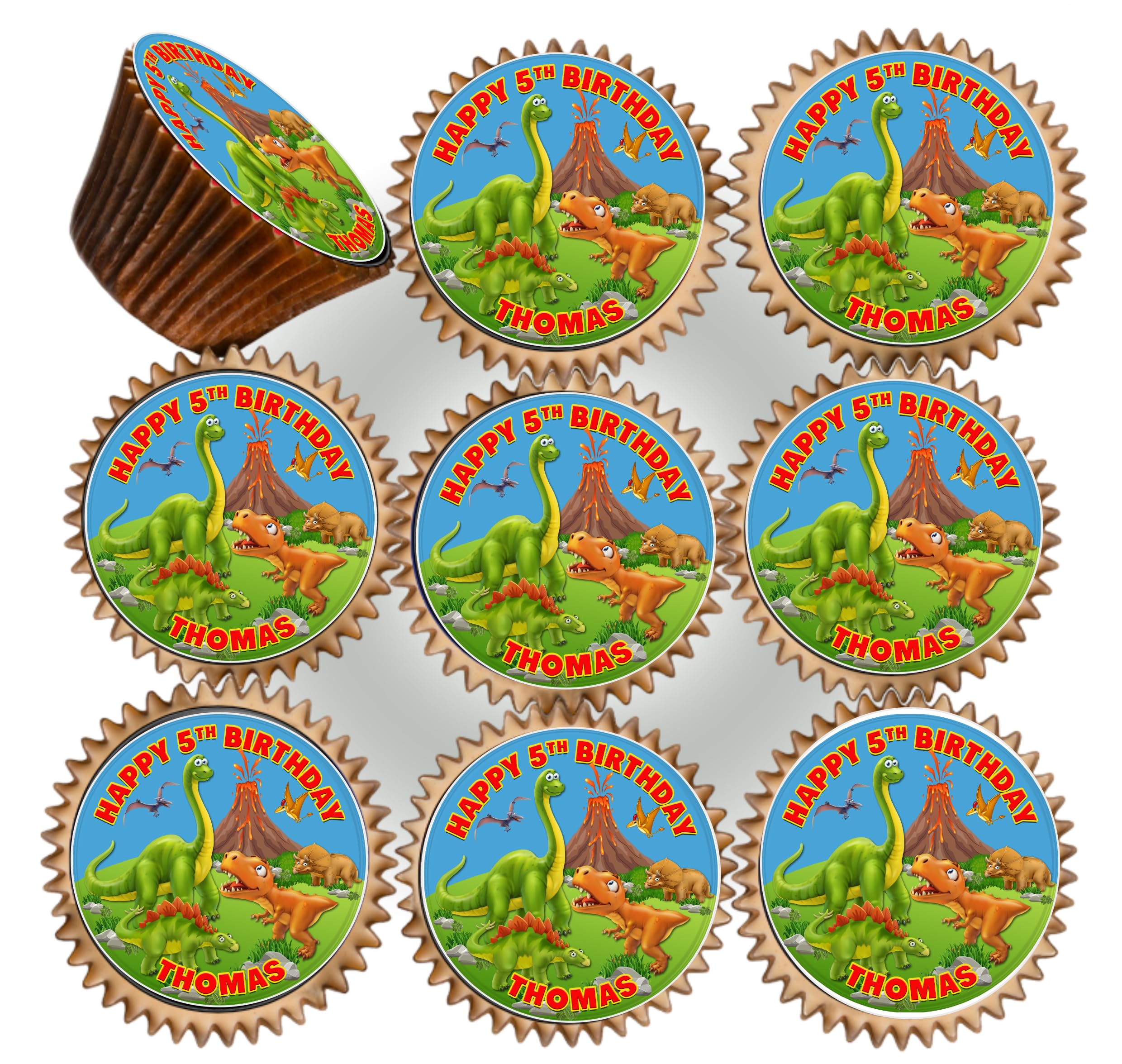 30 x DINOSAUR BIRTHDAY PARTY PERSONALISED EDIBLE ICING 3.8 cms CUPCAKE TOPPERS DECORATIONS R-760