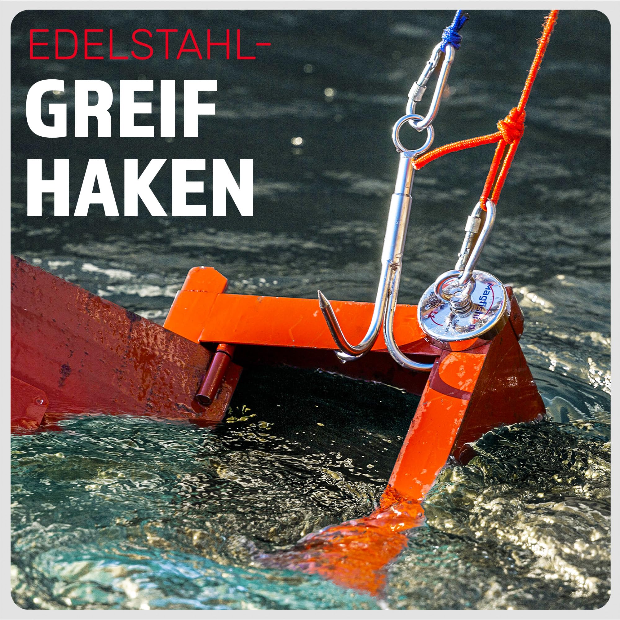 MAGFISHION Magnetfischen Set - 400 KG - Ø90mm - Neodym Magnet mit 2 Seilen, Greifhaken, Handschuhe - Magnet Fischen Angel - Ösenmagnet - Fishing Magnetangel - Magnetangeln Set