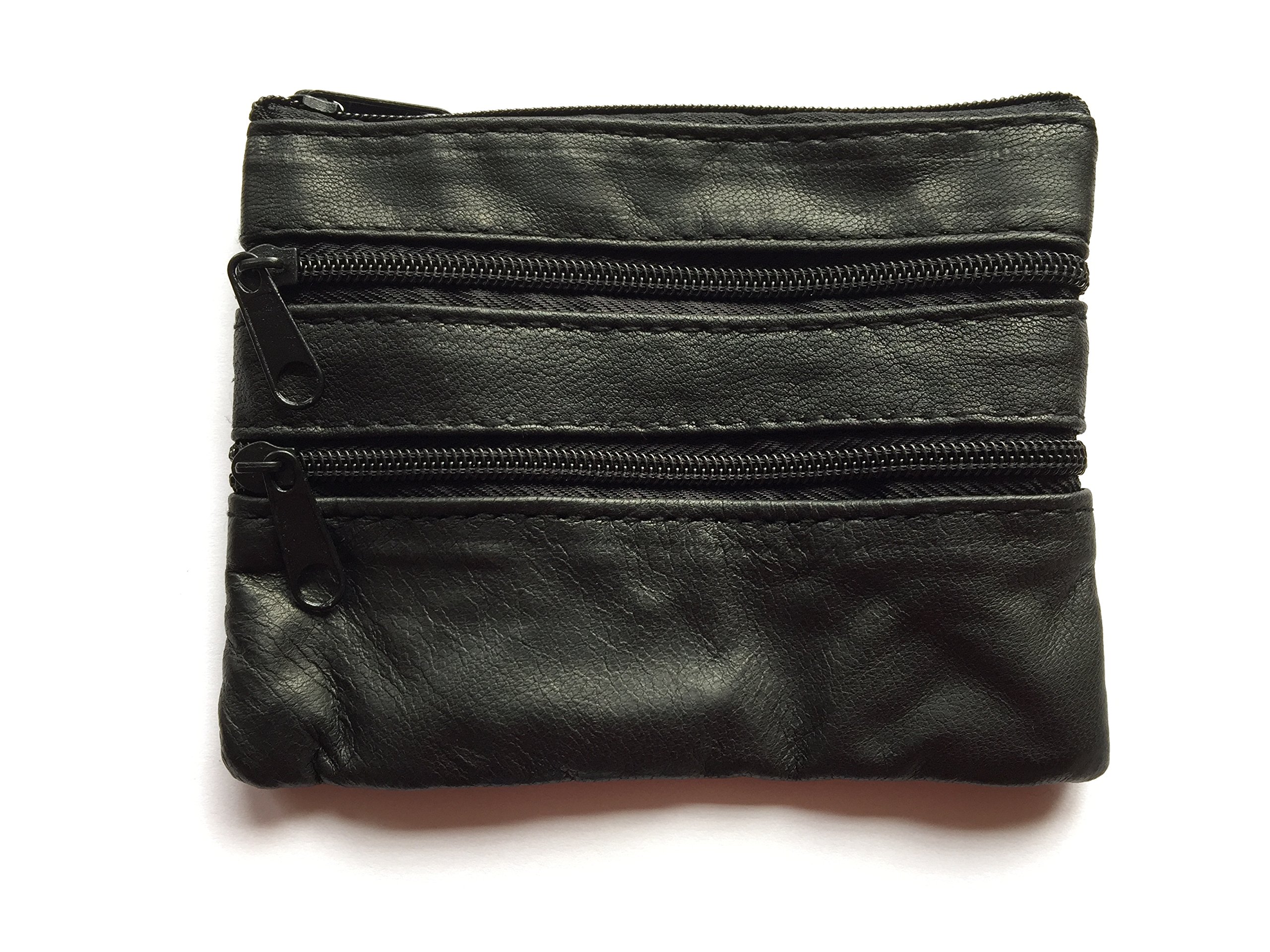 Mens Ladies Soft Black Leather Coin Pouch Purse Wallet Zipper Purse RM01