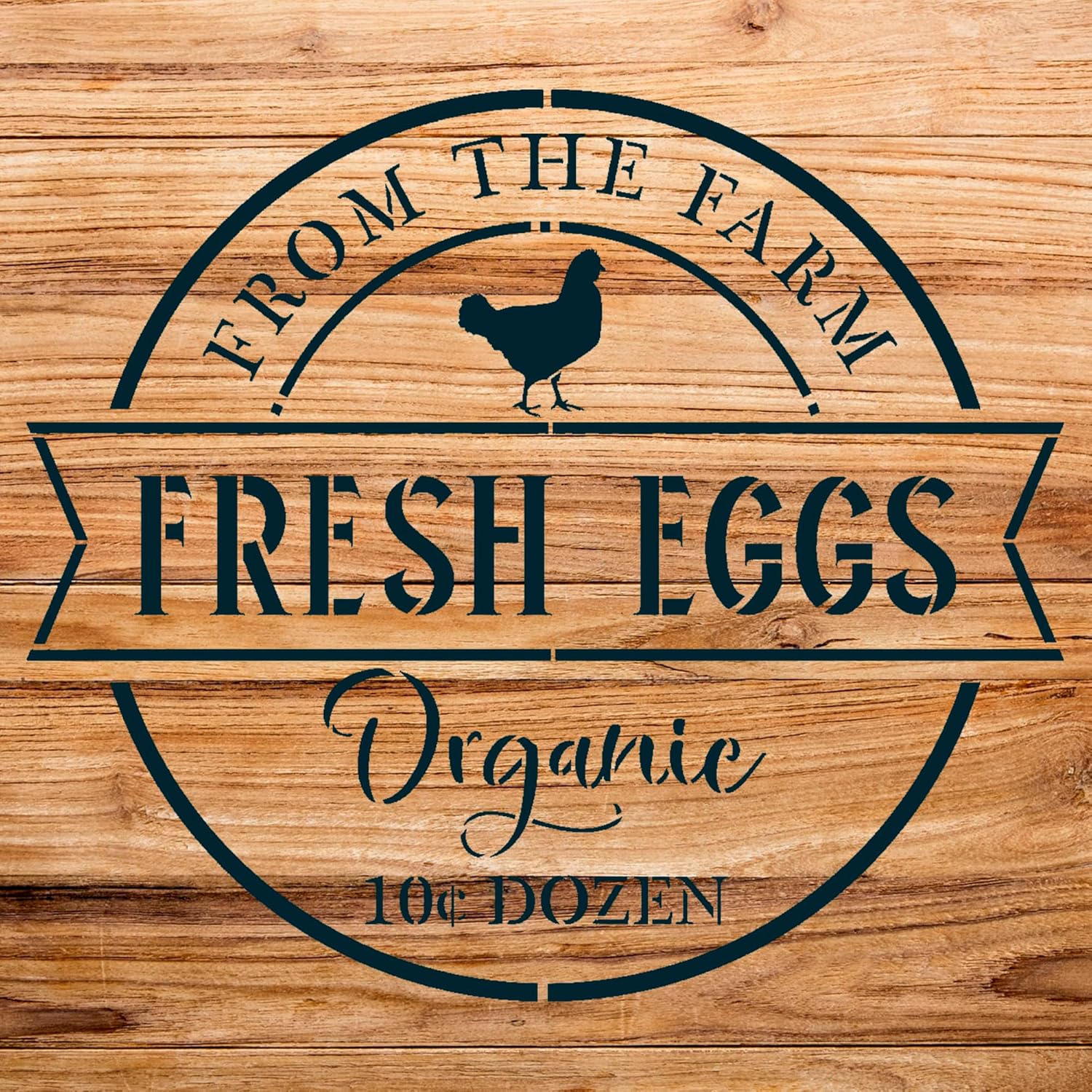 Fresh Egg Farm Organic Stencil for Walls and Crafts, Reusable Mylar Template, Ideal for Country Farmhouse Home Decor and DIY Chicken Projects - Size A1 (23.4" x 23.4")