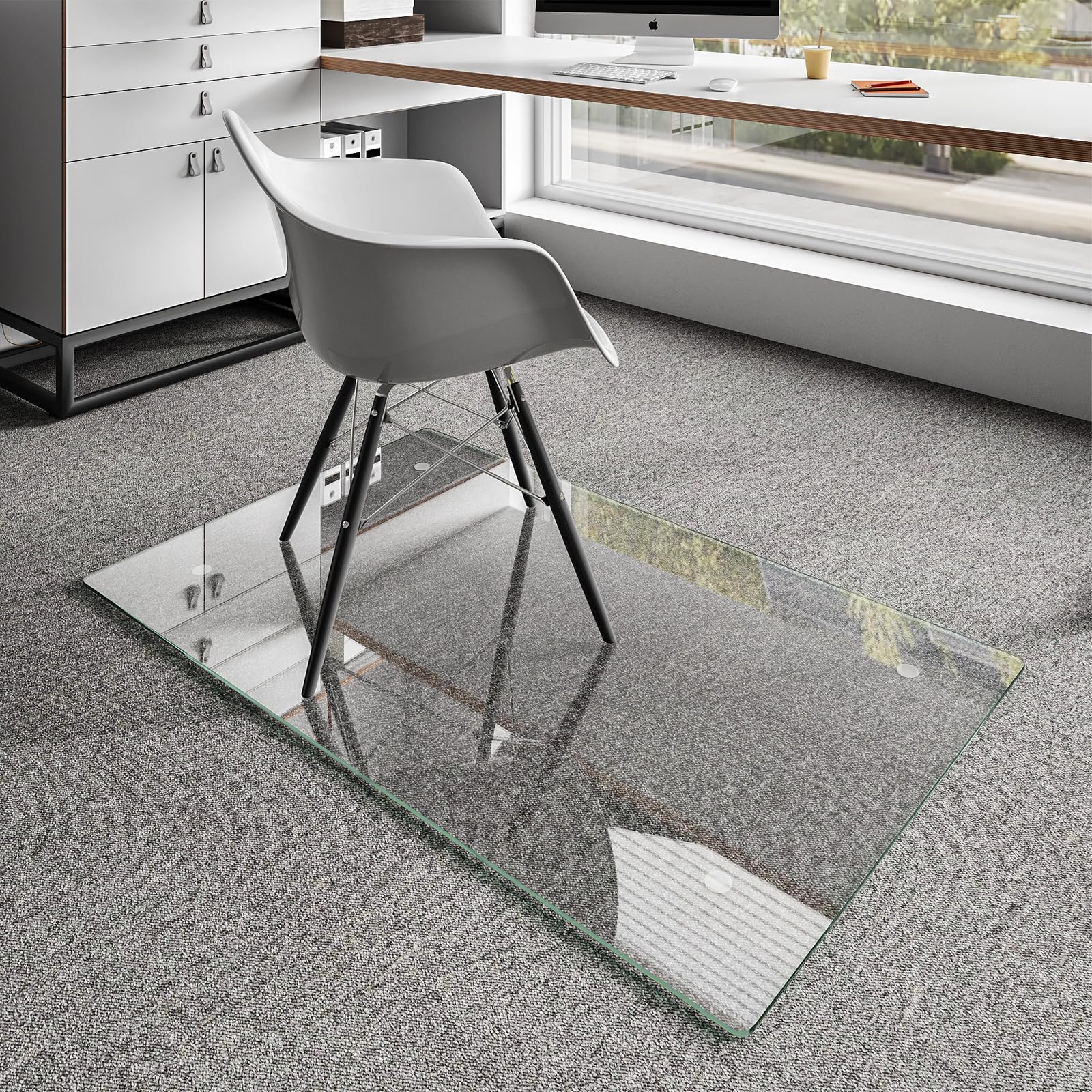 Photo 1 of Koonmi Chair Mat for Carpet, Tempered Glass 30"x55" Office Chair Mat, Glass Chair Mats with Rounded and Polished Edges, Ideal for Hardwood Floor, Carpet, Office, Desk, Rolling Chair