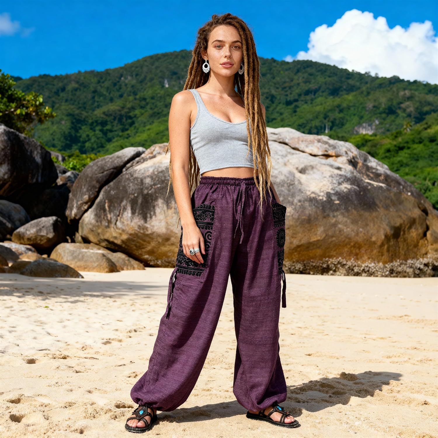 Siamrose Casual Baggy Yoga Lounge Harem Pants Women Men with Adjustable Length 2 Big Pockets - Image 4