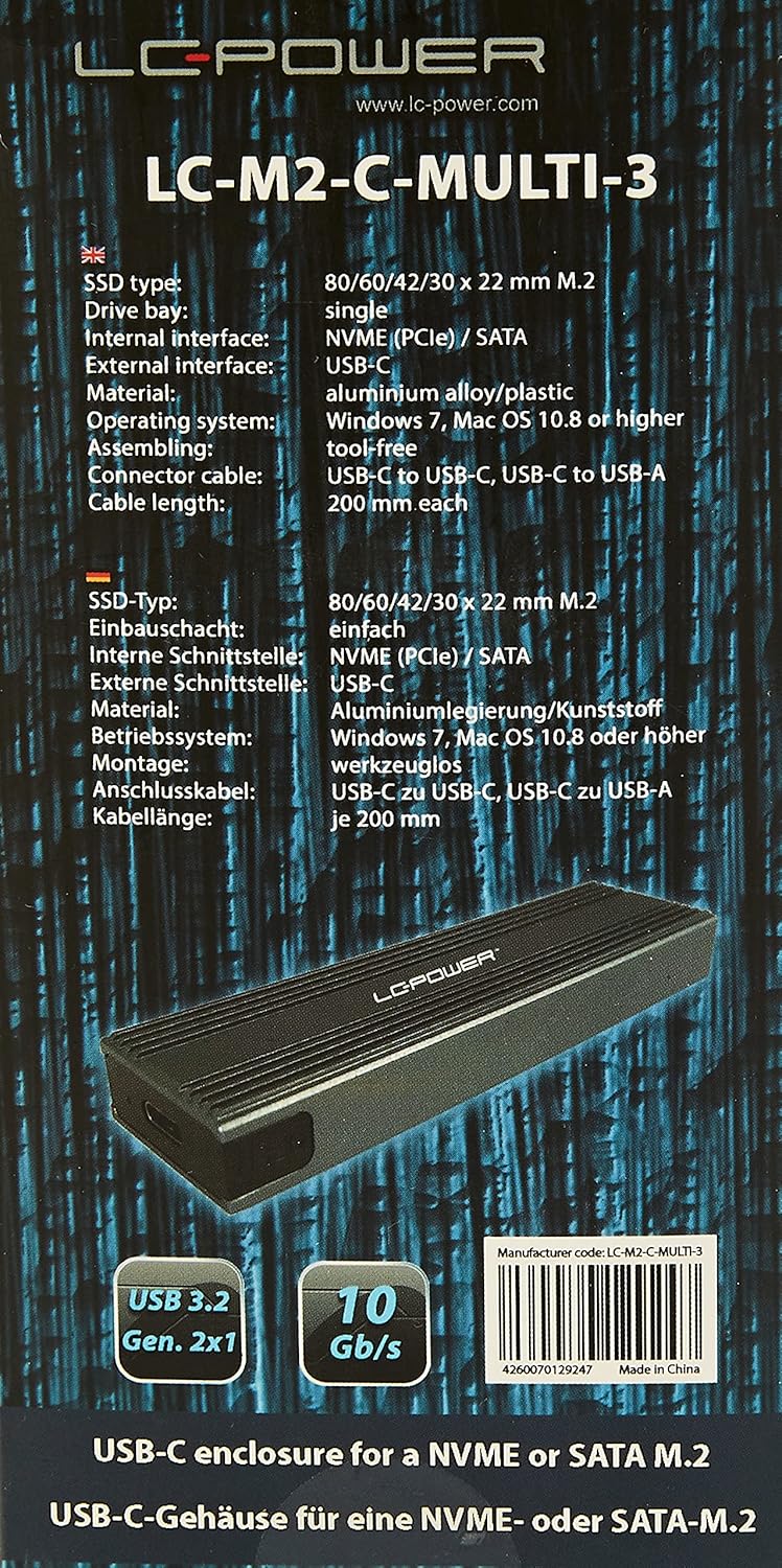 LC-Power Storage Drive Enclosure Ssd Enclosure Anthracite M.2, W128280019 (Enclosure Anthracite M.2)