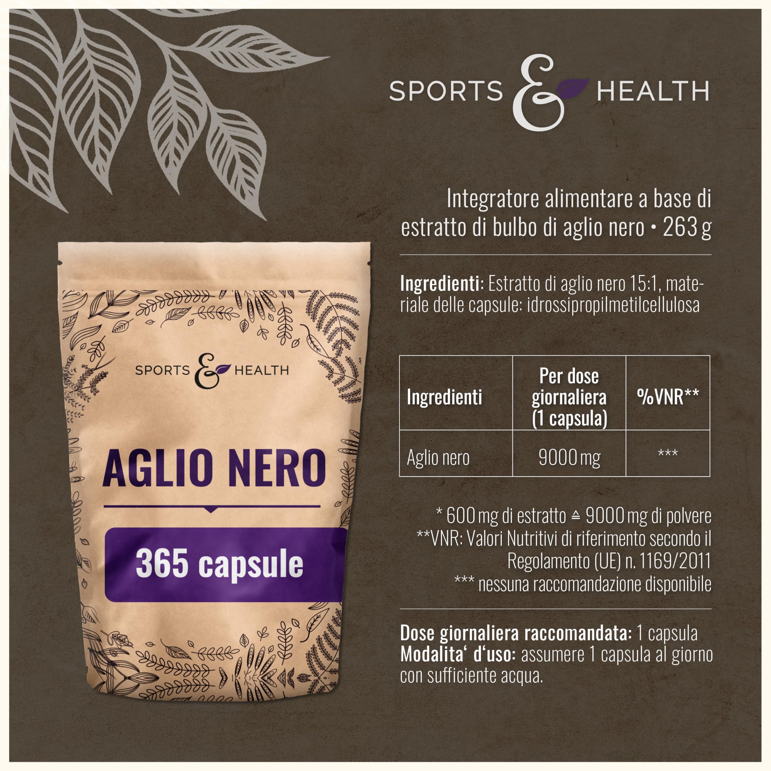 Capsule di aglio nero capsule 9 000 mg da estratto 15:1 – 365 capsule ad alto dosaggio, Black Garlic Capsules, Vegane e senza additivi, aglio-capsule aglio-nero-fermentato aglio-integratore