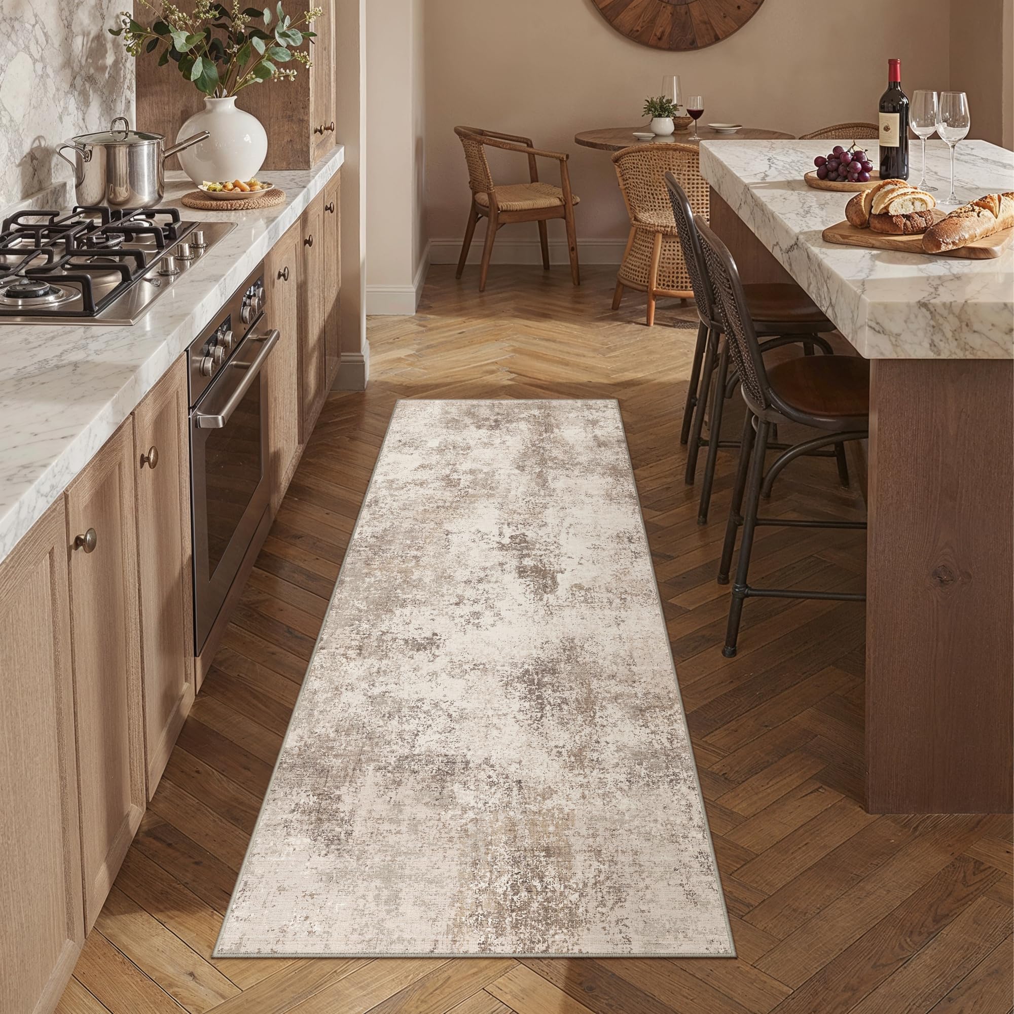 PureCozy Runner Rugs for Hallway, Brown Abstract Washable Kitchen Entryway Low Pile Soft Vintage Area Rugs for Bedroom Living Room Office, Non Slip Floor Accent Carpet for Home Office, 60x180 cm — image 1