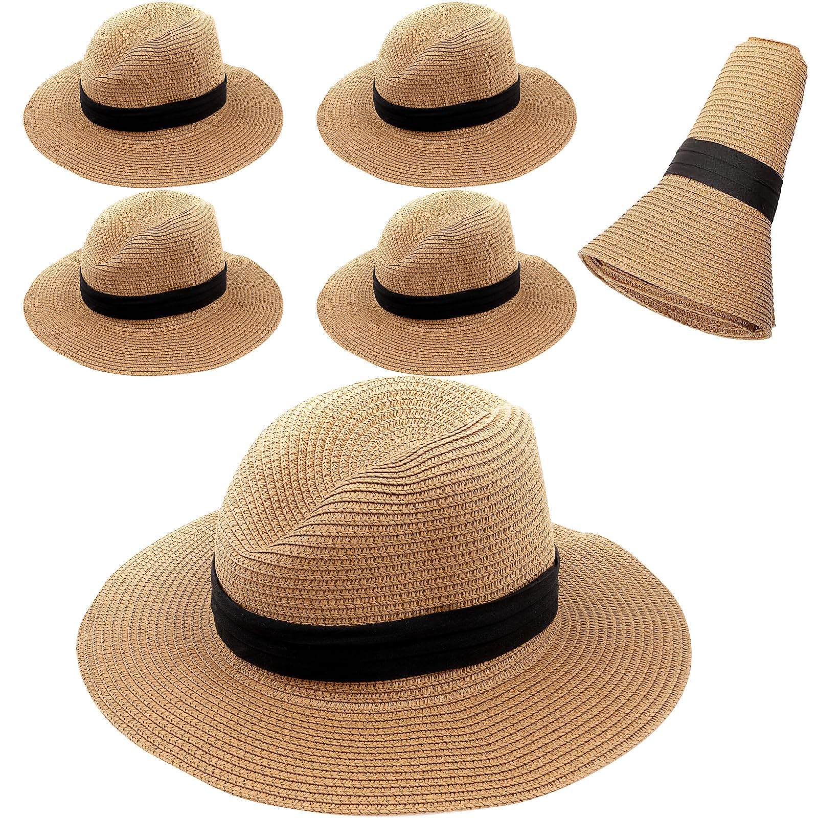 Lot de 6 chapeaux panama pour homme et femme - Pliable - En grande partie - Unisexe - Chapeau Fedora pour protection UV - Chapeau d'été plage soleil voyage et extérieur