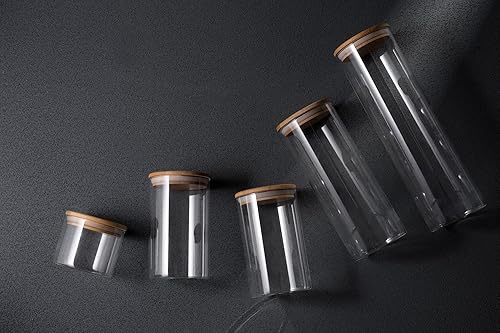 Miniatura 5 de GENICOOK - Juego de recipientes de vidrio de borosilcato con ecológico, almacenamiento de recipientes de cereales, tapas de bambú natural fáciles de