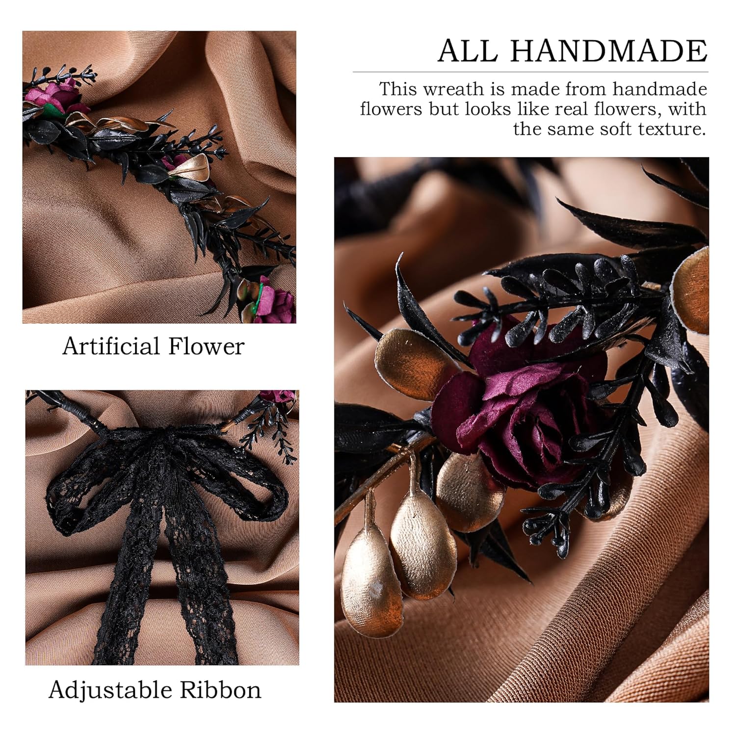 MOSTORY Elf Black Flower Crown - Fairy Headband Gothic Floral Headpiece Dark Elven Tiara for Renaissance Halloween Renfaire Costume Women Cosplay - Image 3