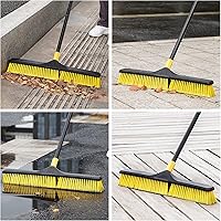 Vista 6 de Yocada Cepillo de escoba de empuje de 24 pulgadas, mango largo de 65.3 pulgadas, cerdas rígidas de alta resistencia, escoba comercial al aire libre