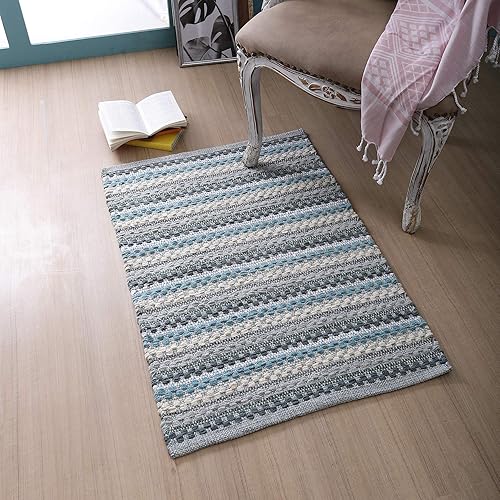 Miniatura 2 de Alfombra de baño de felpilla de 24 x 36 pulgadas, 100% algodón, suave, absorbente y lavable a máquina, color aguamarina