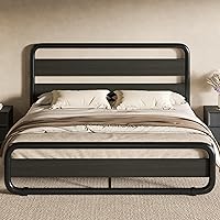 Vista 8 de SHA CERLIN - Estructura de cama de tamaño king de metal con cabecero y pie de cama de madera, estructura de cama de plataforma resistente
